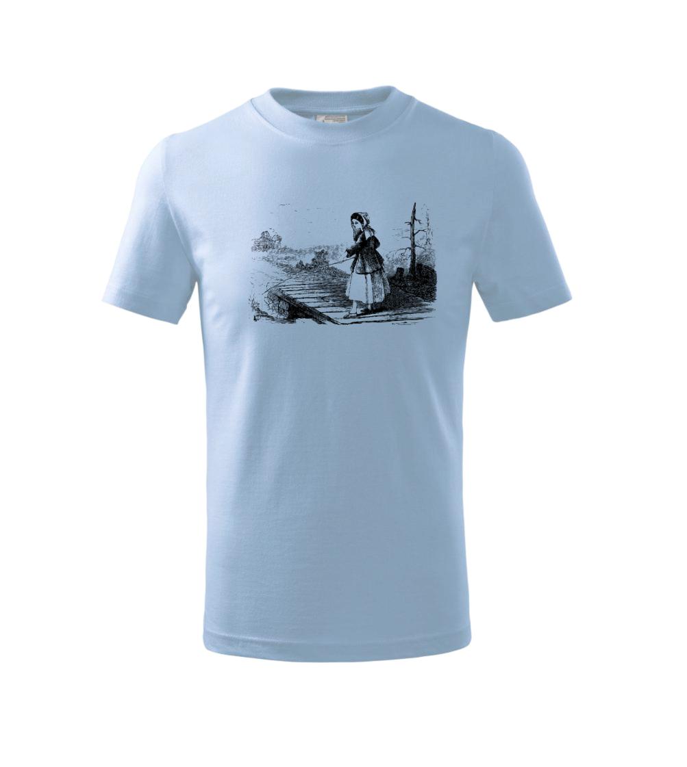 Kreslená dívka na rybách