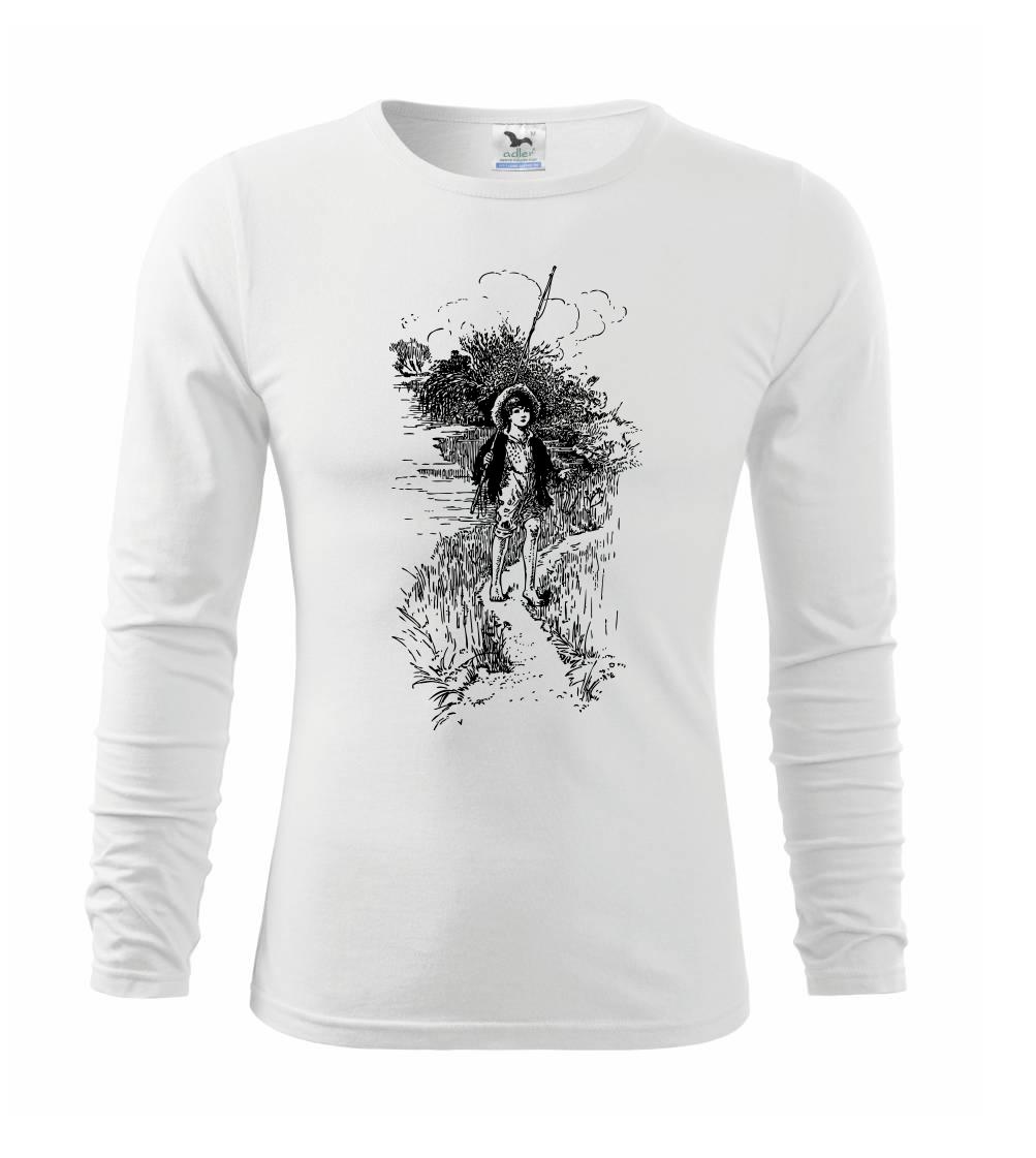 Tričká pre rybárov s potlačou - Kreslený chlapec s prútom - Tričko detské Long Sleeve