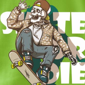 Skull riding skateboard