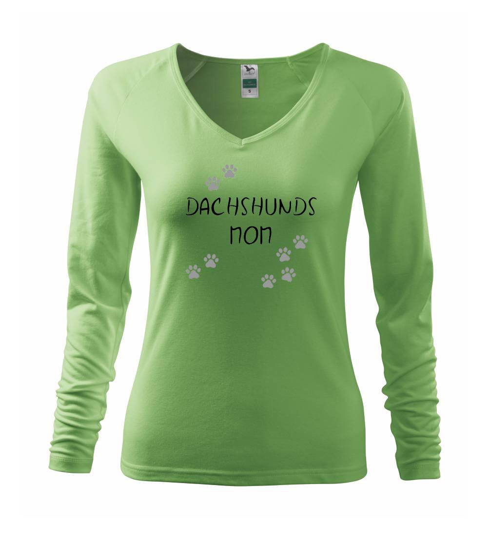 Tričká so psami - Jazvečík - Dachshund mom (Reflexné labky) - Tričko dámske Elegance