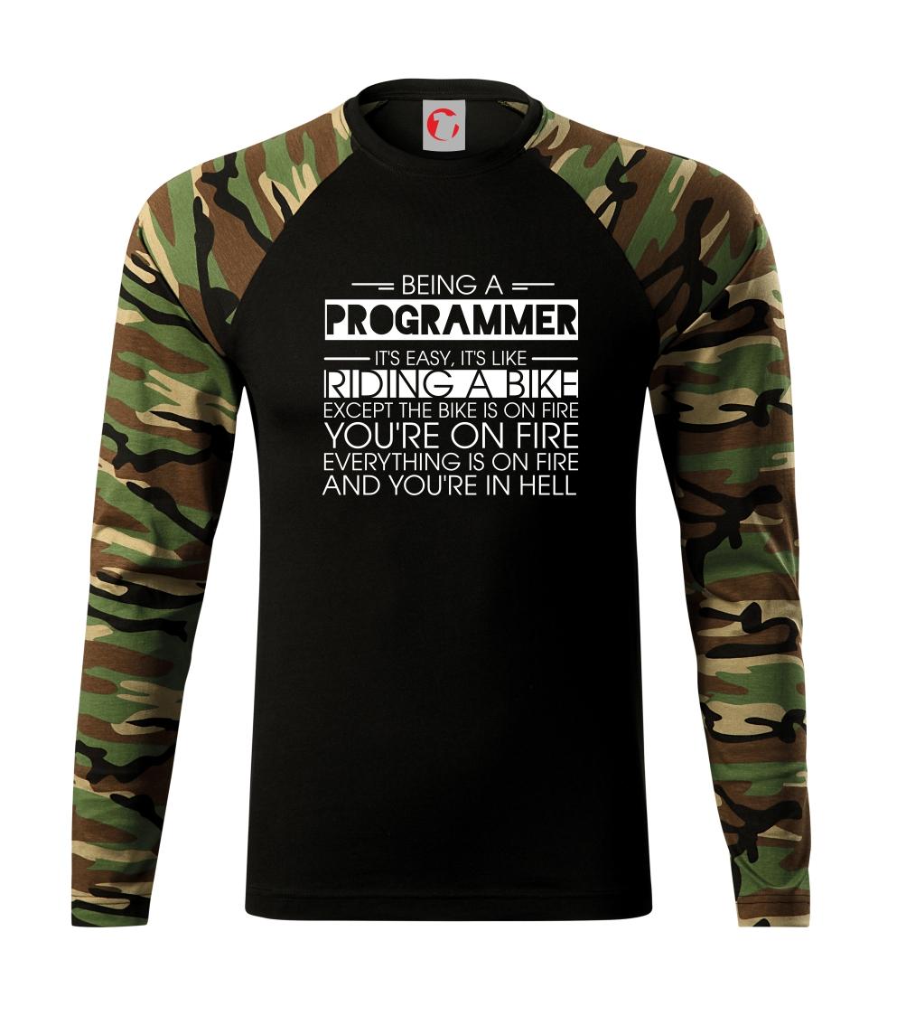 Vtipné tričká do práce - Being a programmer - bike - Camouflage LS