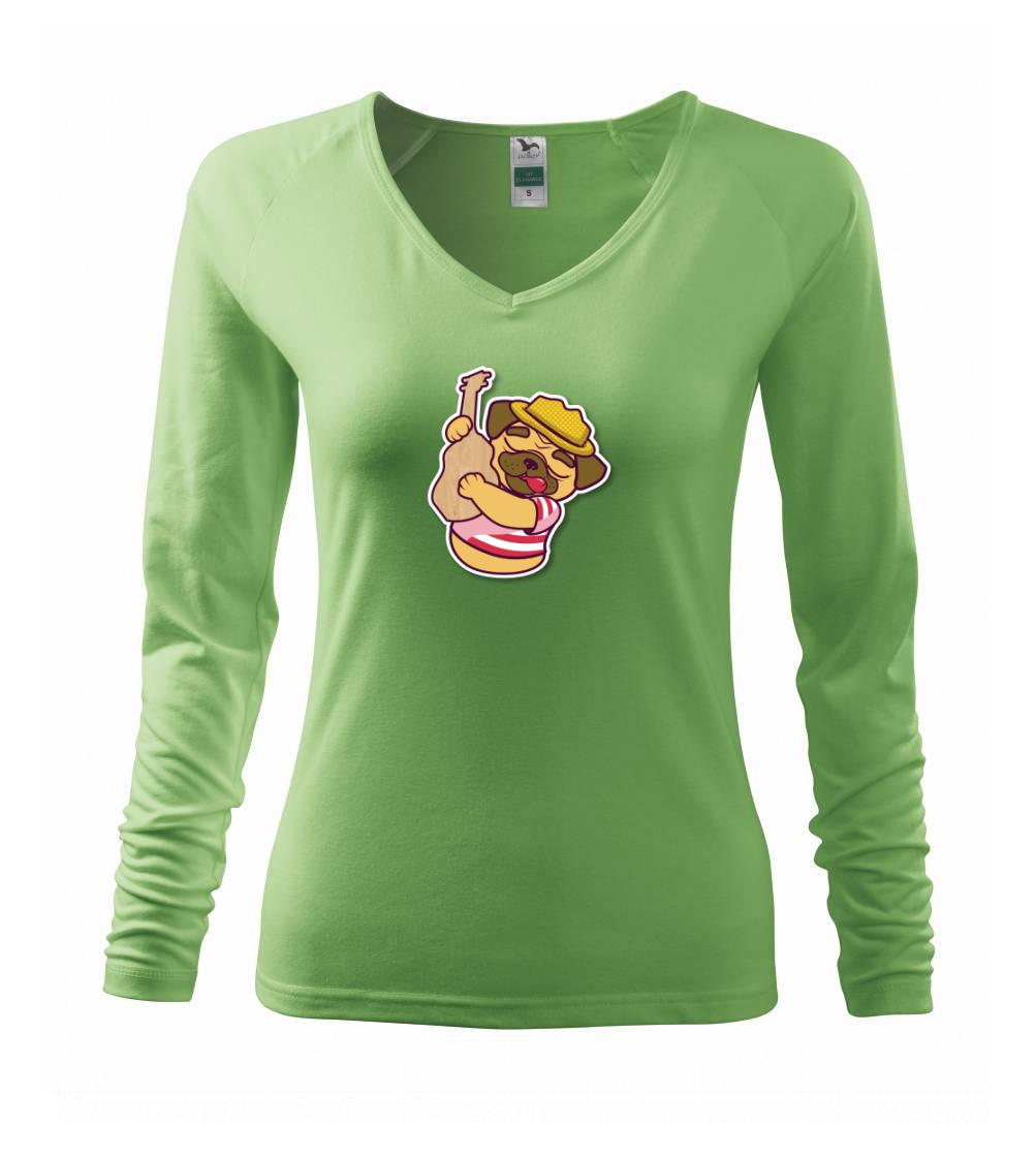 Mops na tričku - Mops a gitara - Tričko dámske Elegance