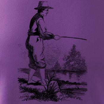 Kreslený rybár s vytiahnutými nohavicami