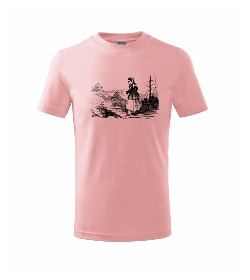 Kreslené dievča na rybách