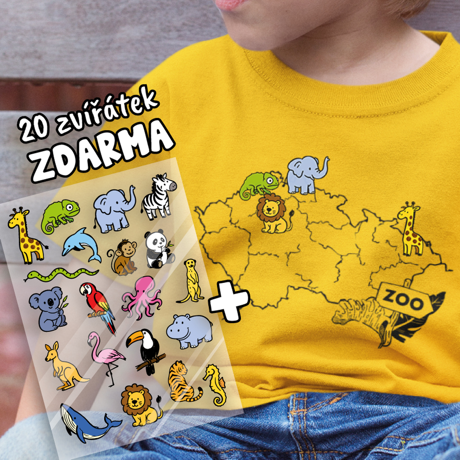 Tričko s mapou + ZOO nažehlovačky