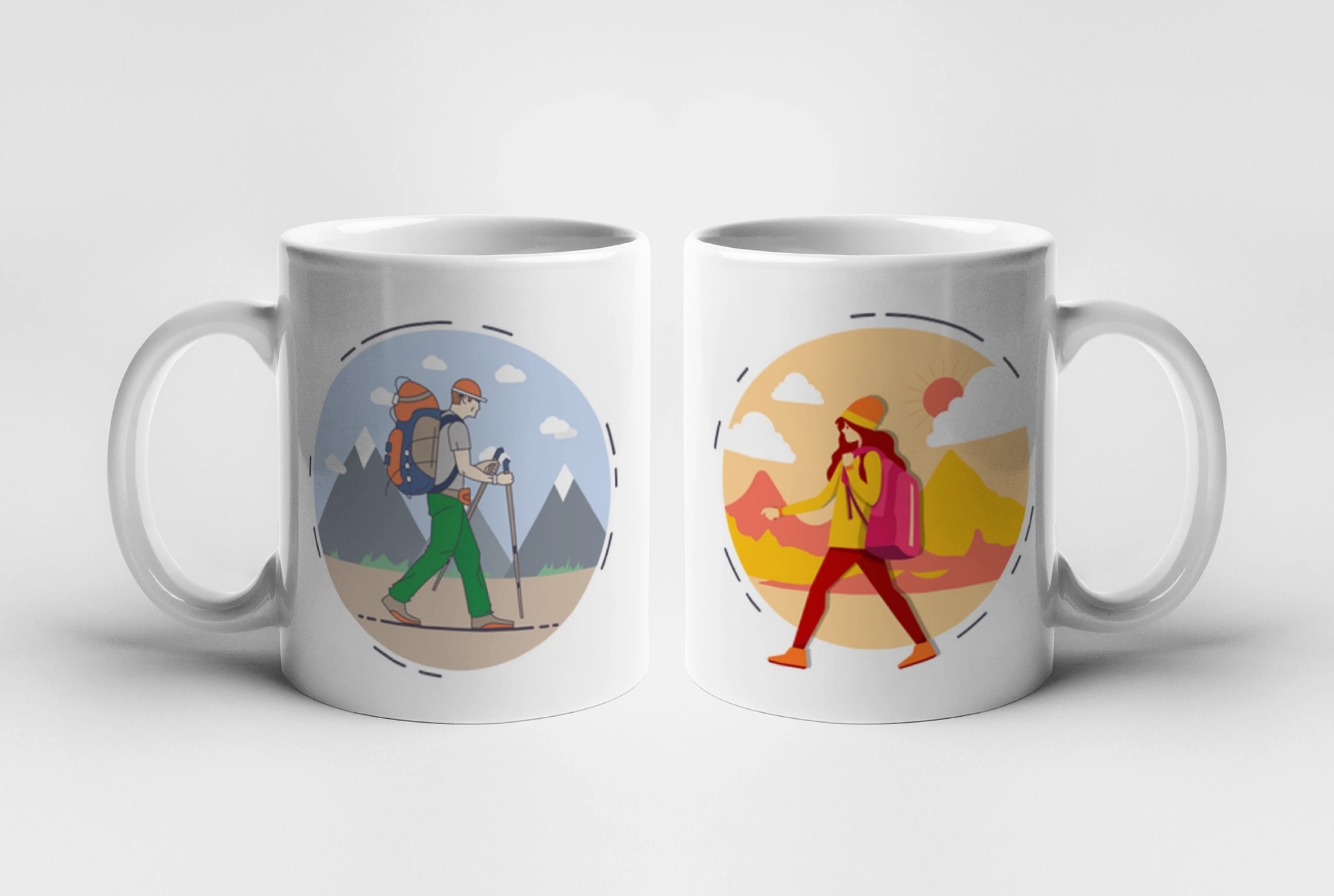 Trička pre cestovateľov - Farebný párový motív na hory - Párový hrnček