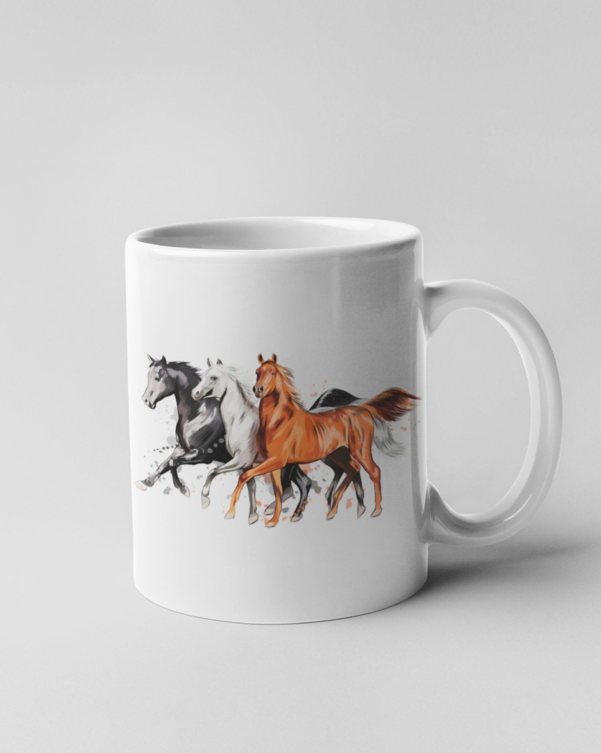 Tričká s koňmi - Hrnek - Tři koně z boku - Hrnček