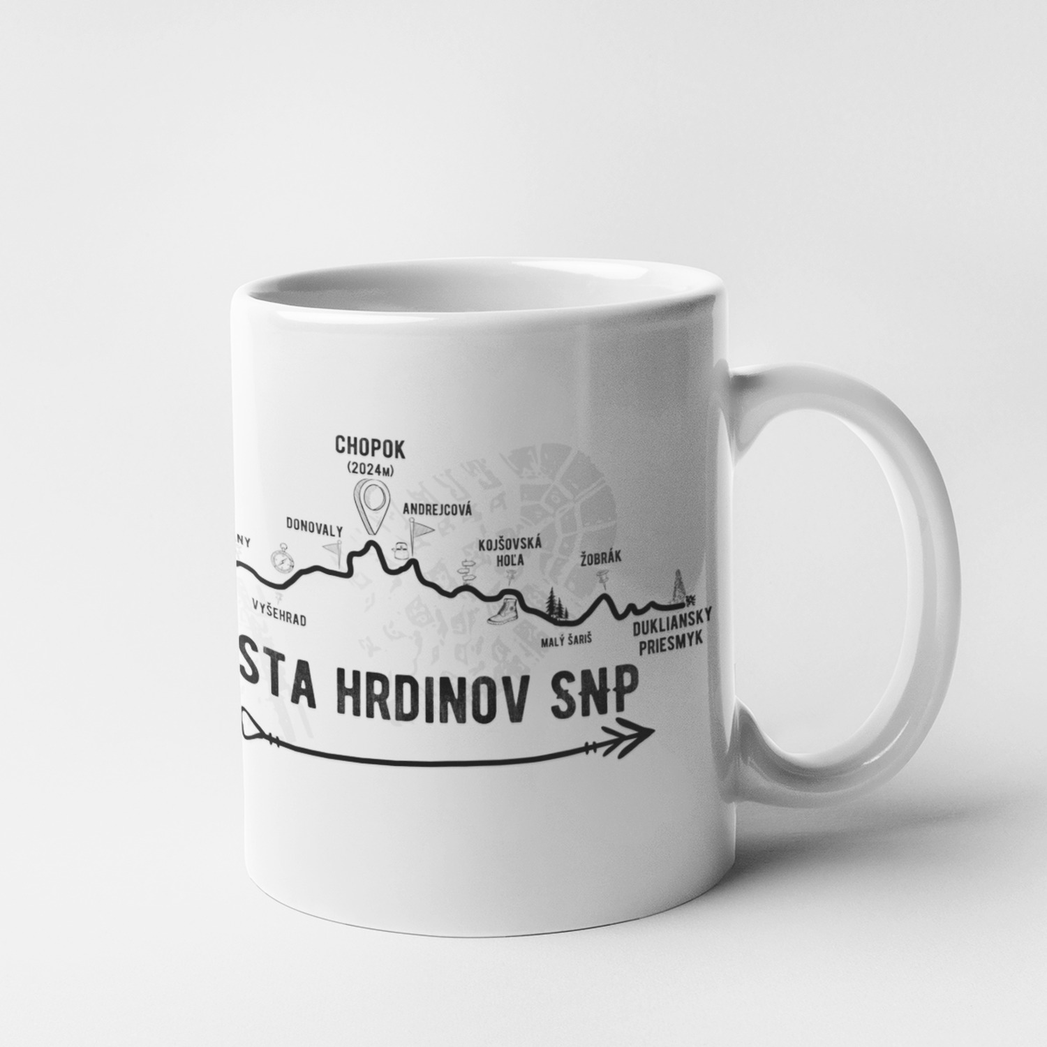 Veselé a vtipné hrnčeky s potlačou - Hrnček - profil kopco - Cesta hrdinov SNP - obrátene Devin - Dukliansky priesmyk - Hrnček