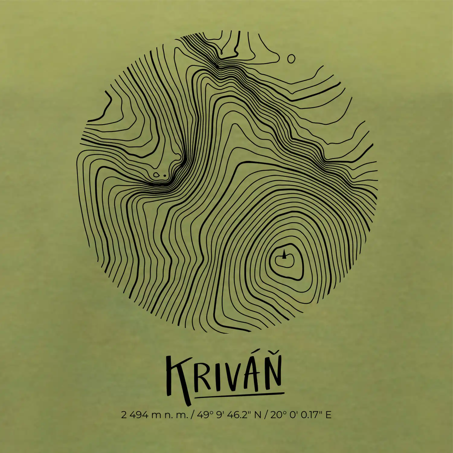 Kriváň - vrstevnice v kruhu