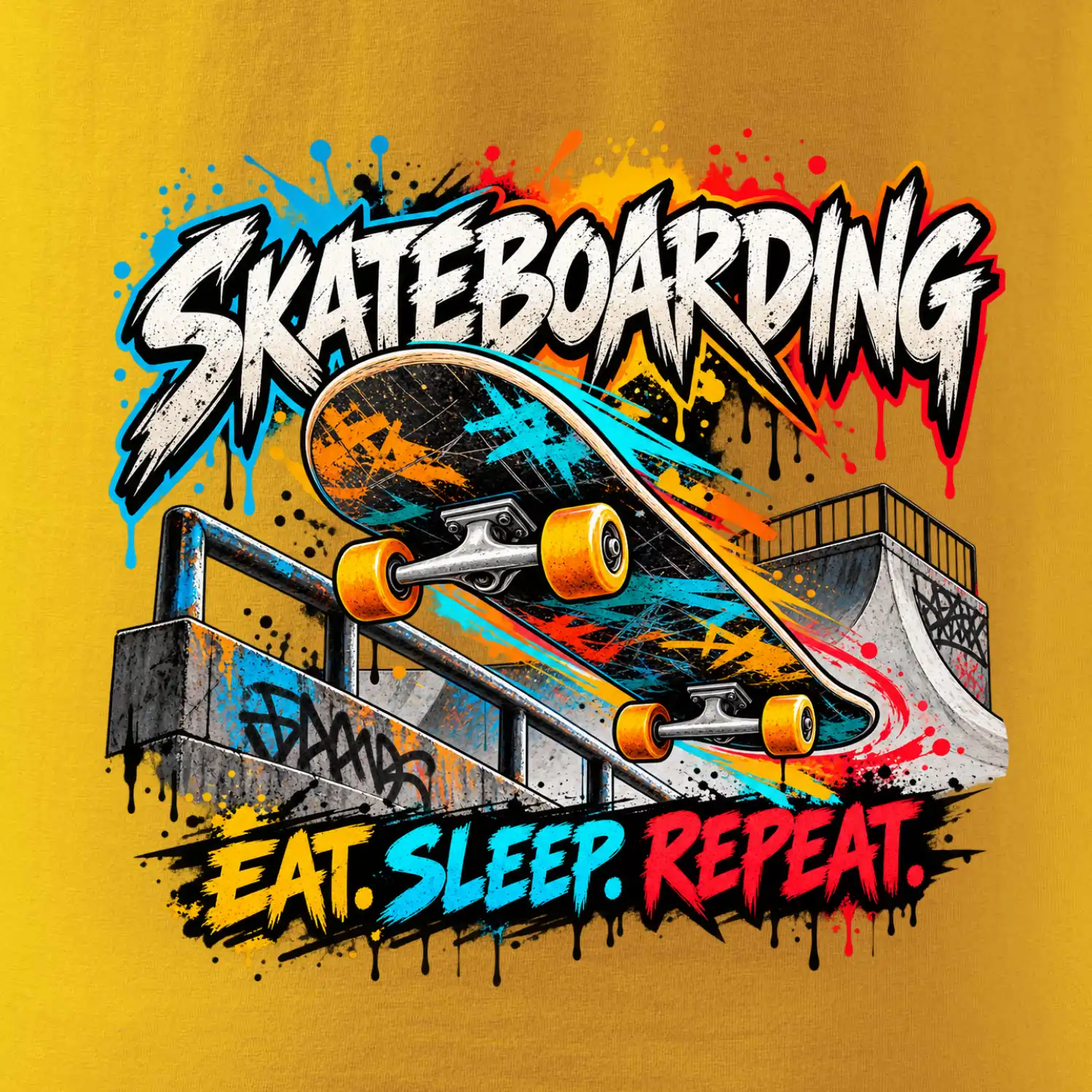 Skateboard ve street stylu eat sleep repeat