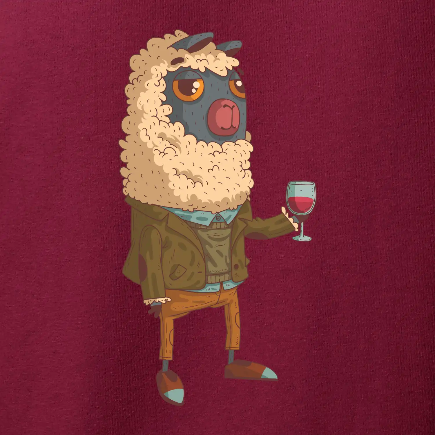 Alpaka s vínem muž