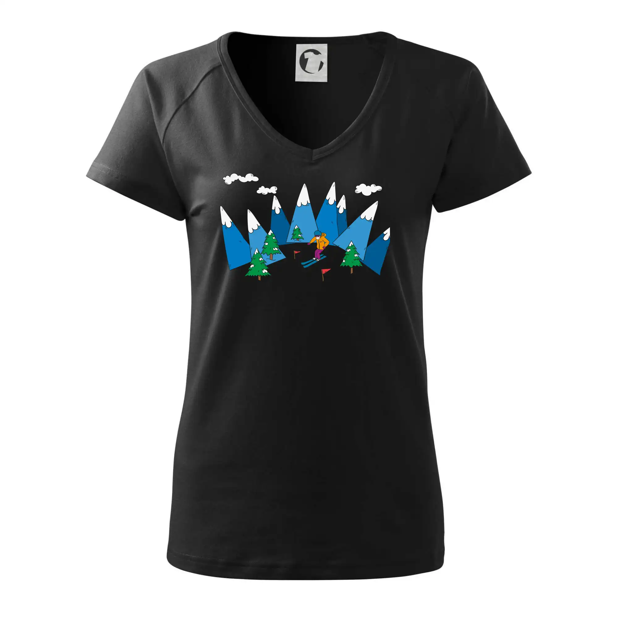 Lyžař a barevné hory