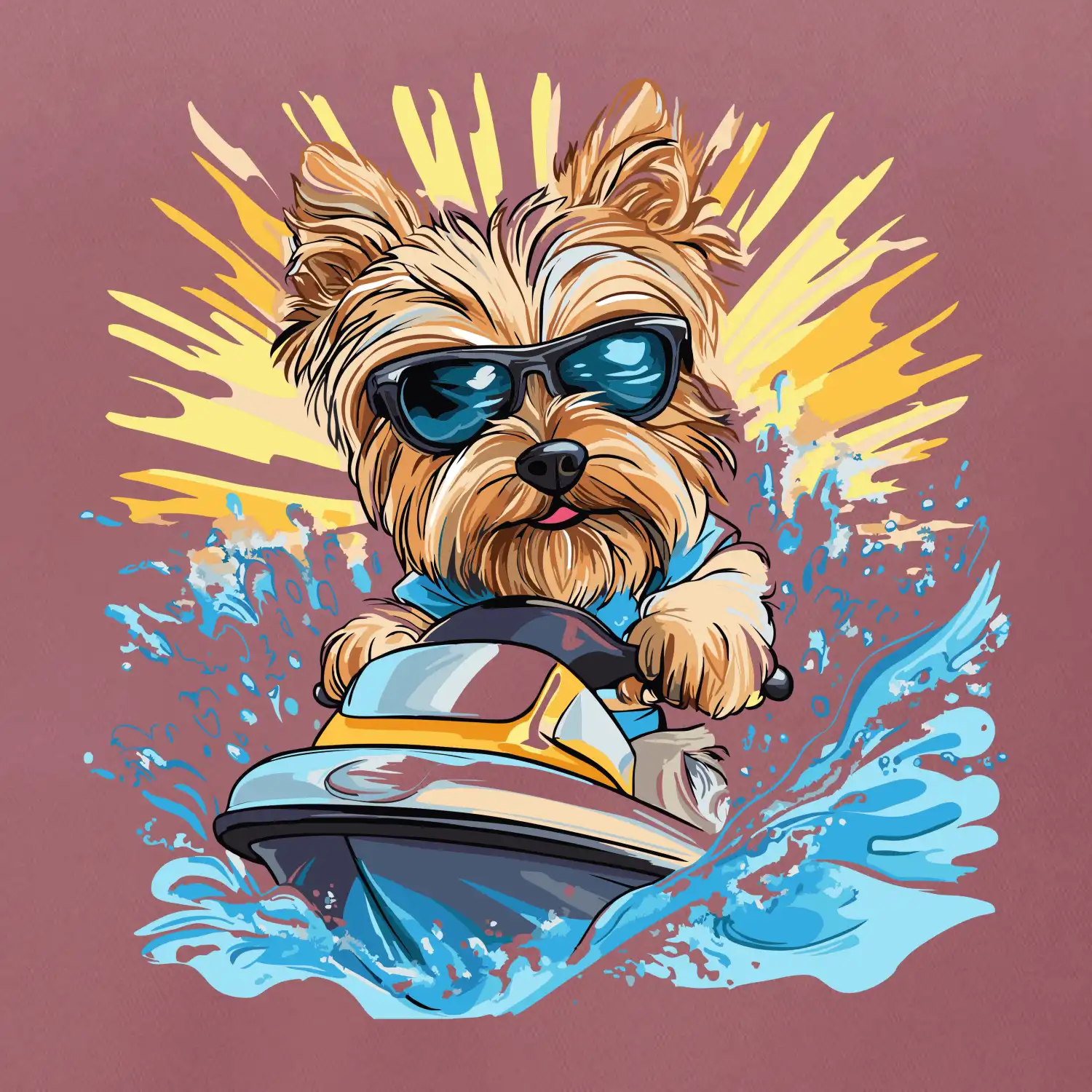 Yorkšírský teriér na vodním skútru