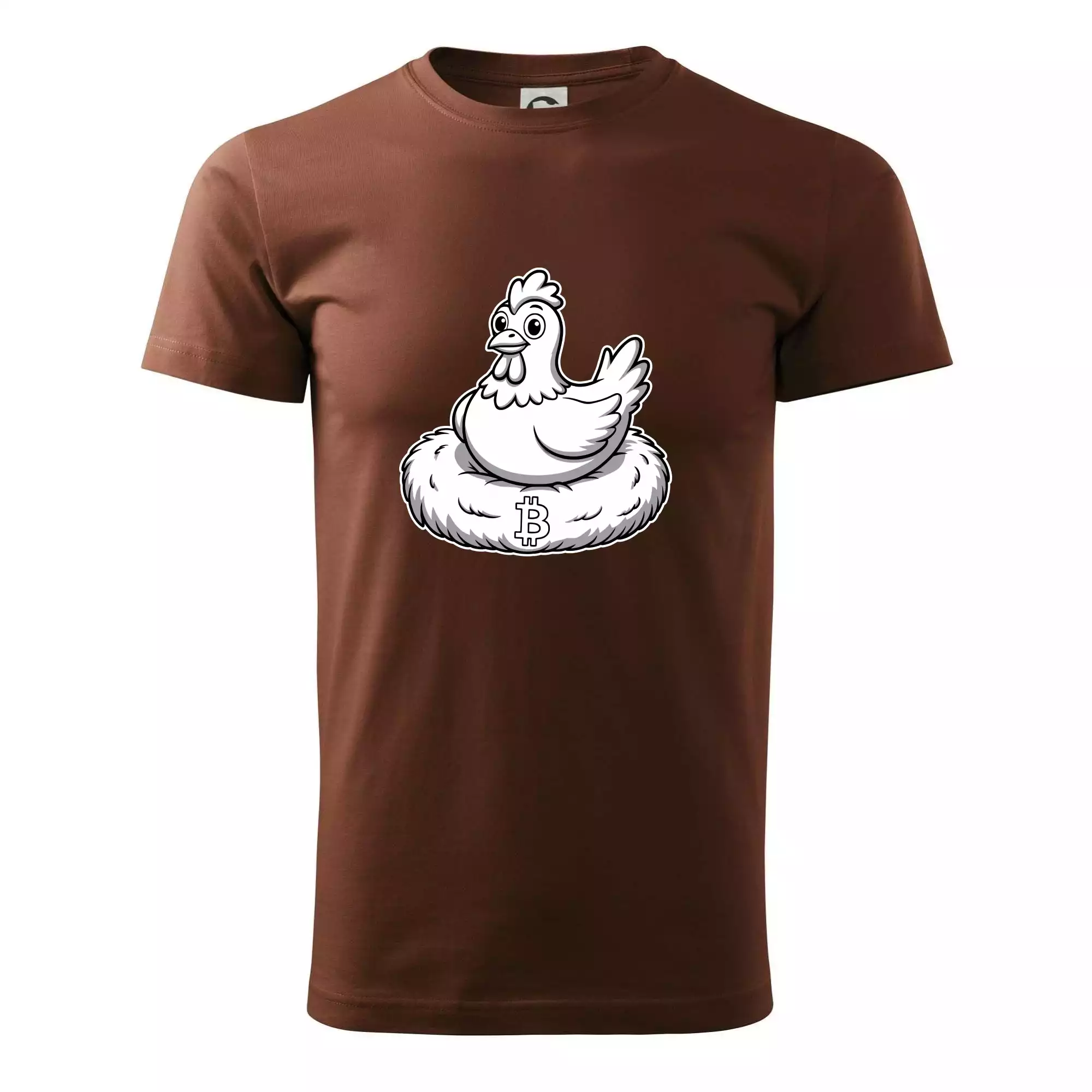 Kuře sedící na bitcoinovém hnízdě