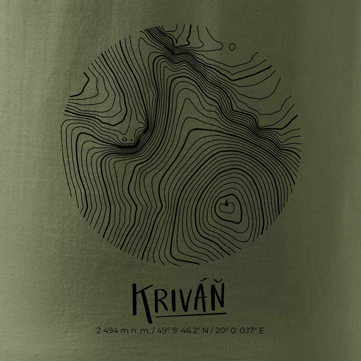 Kriváň - vrstevnice v kruhu