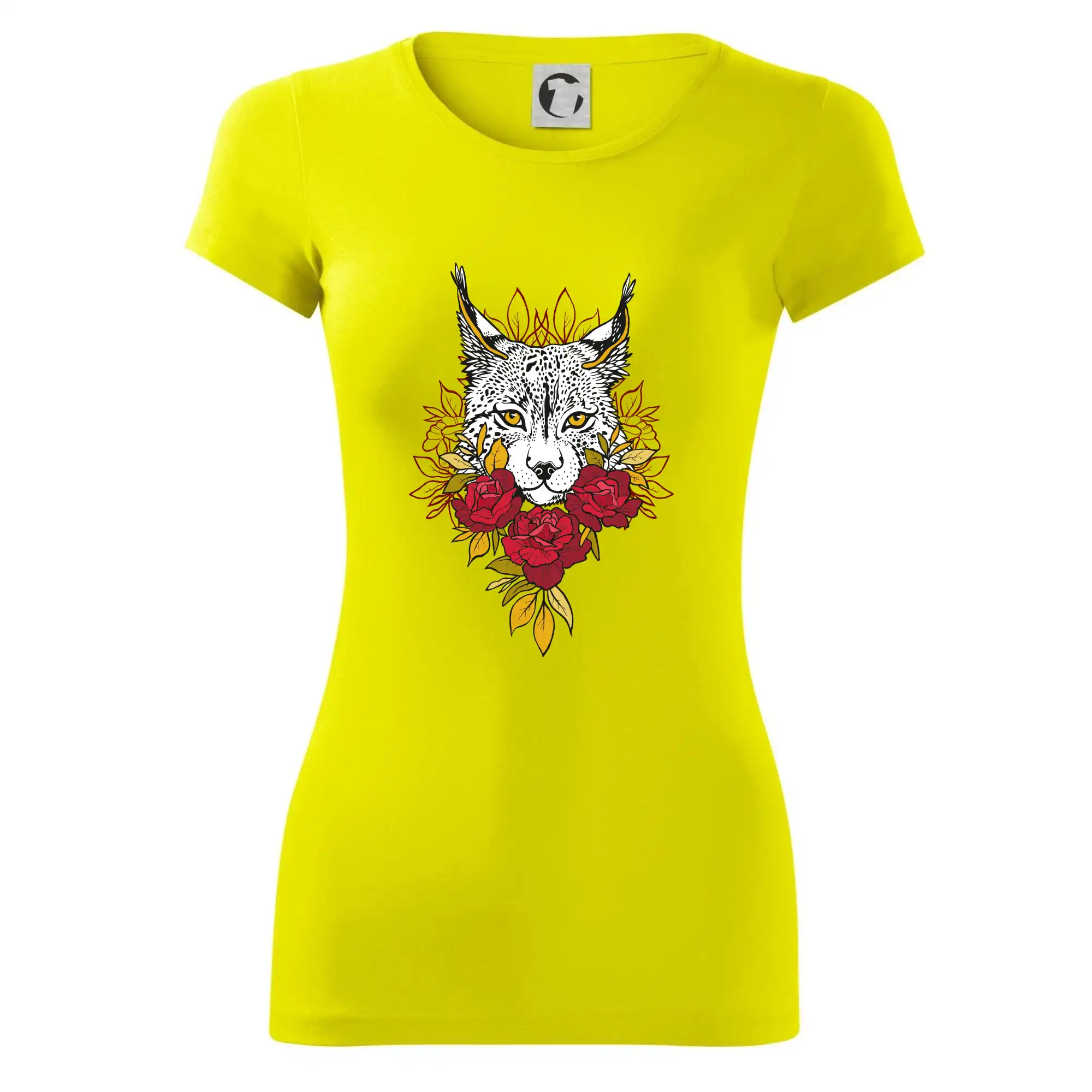 Tričká so zvieratami - Rys s červenými ružami (Pecka design) - Dámske tričko Glance - Priliehavejší strih