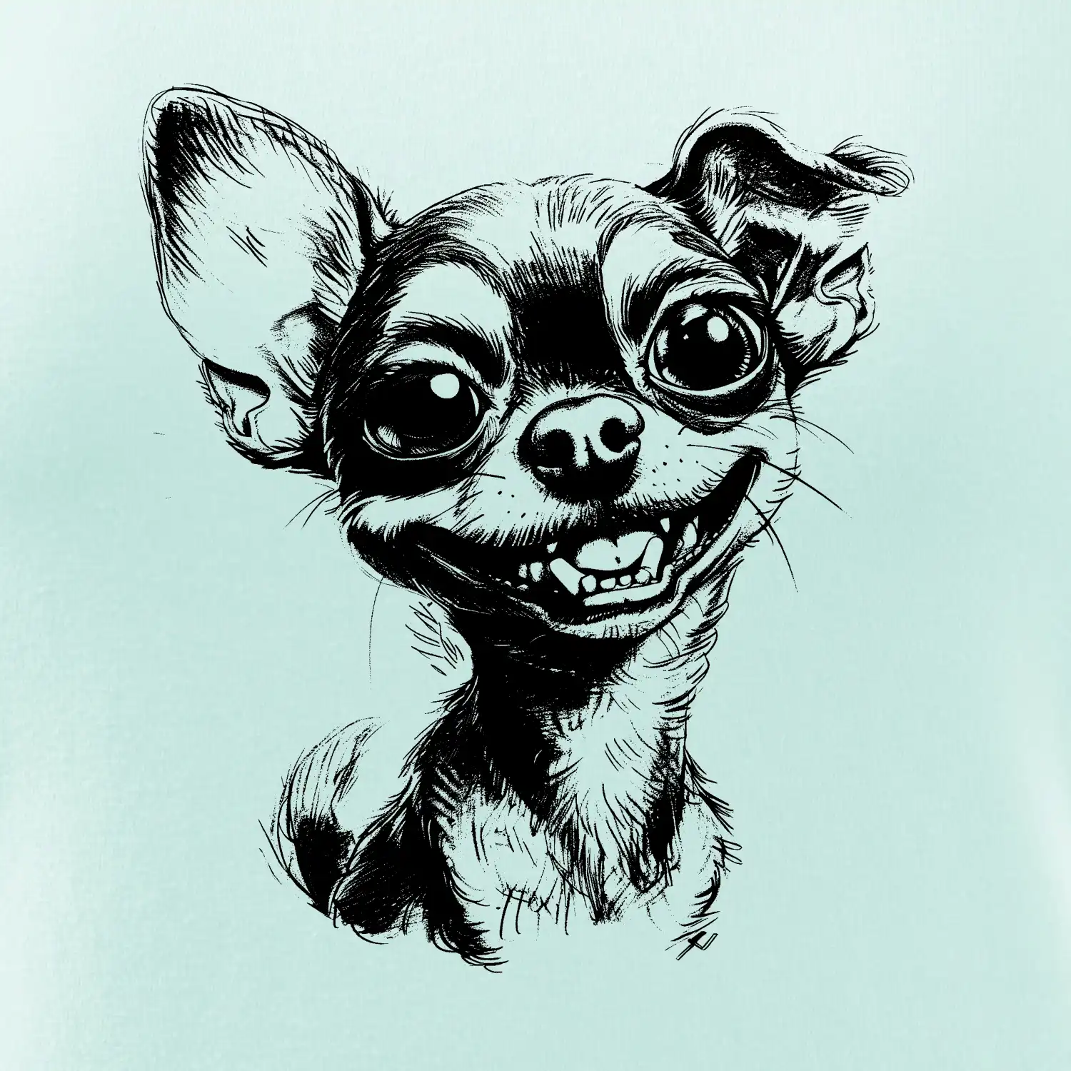 Černobílá karikatura čivava