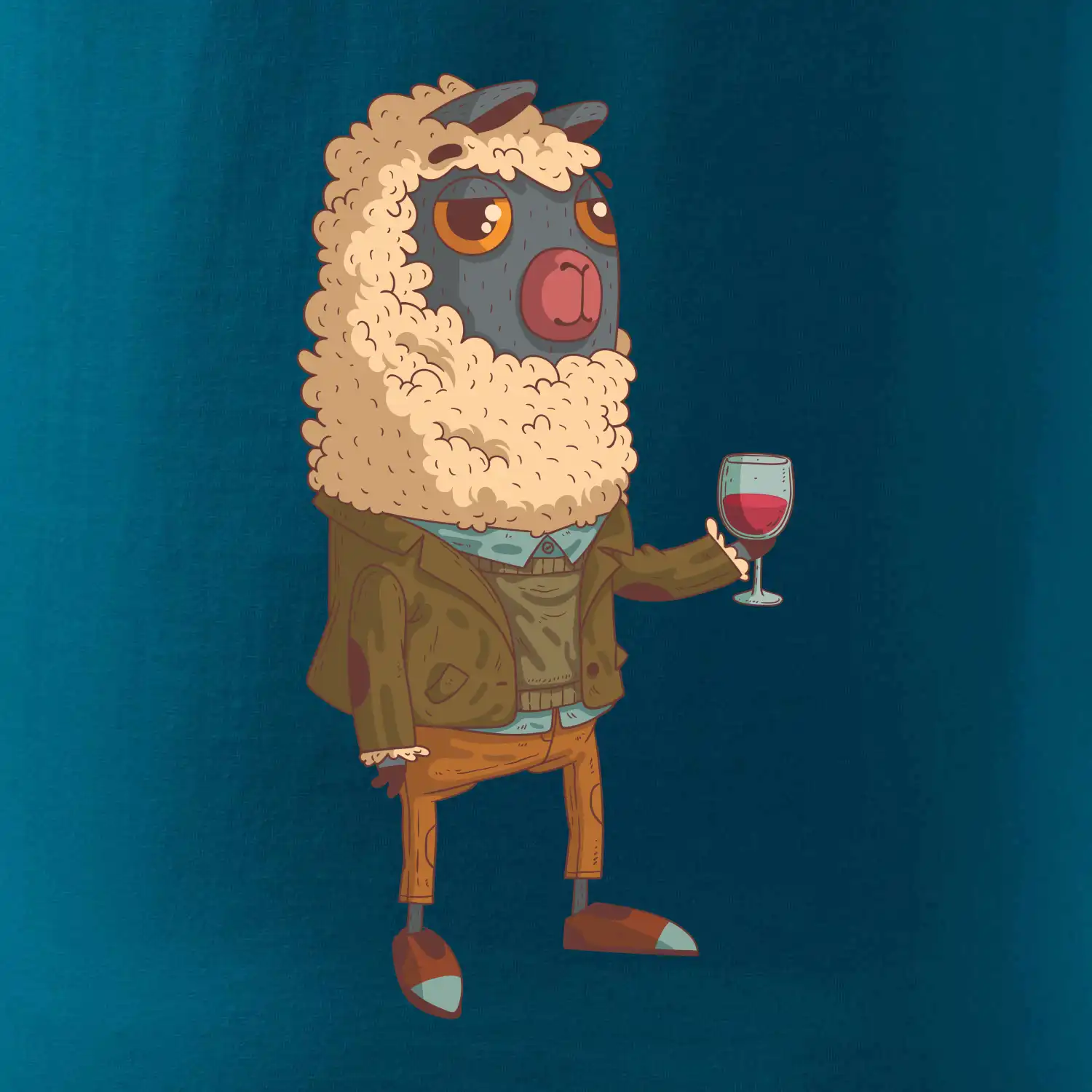 Alpaka s vínem muž