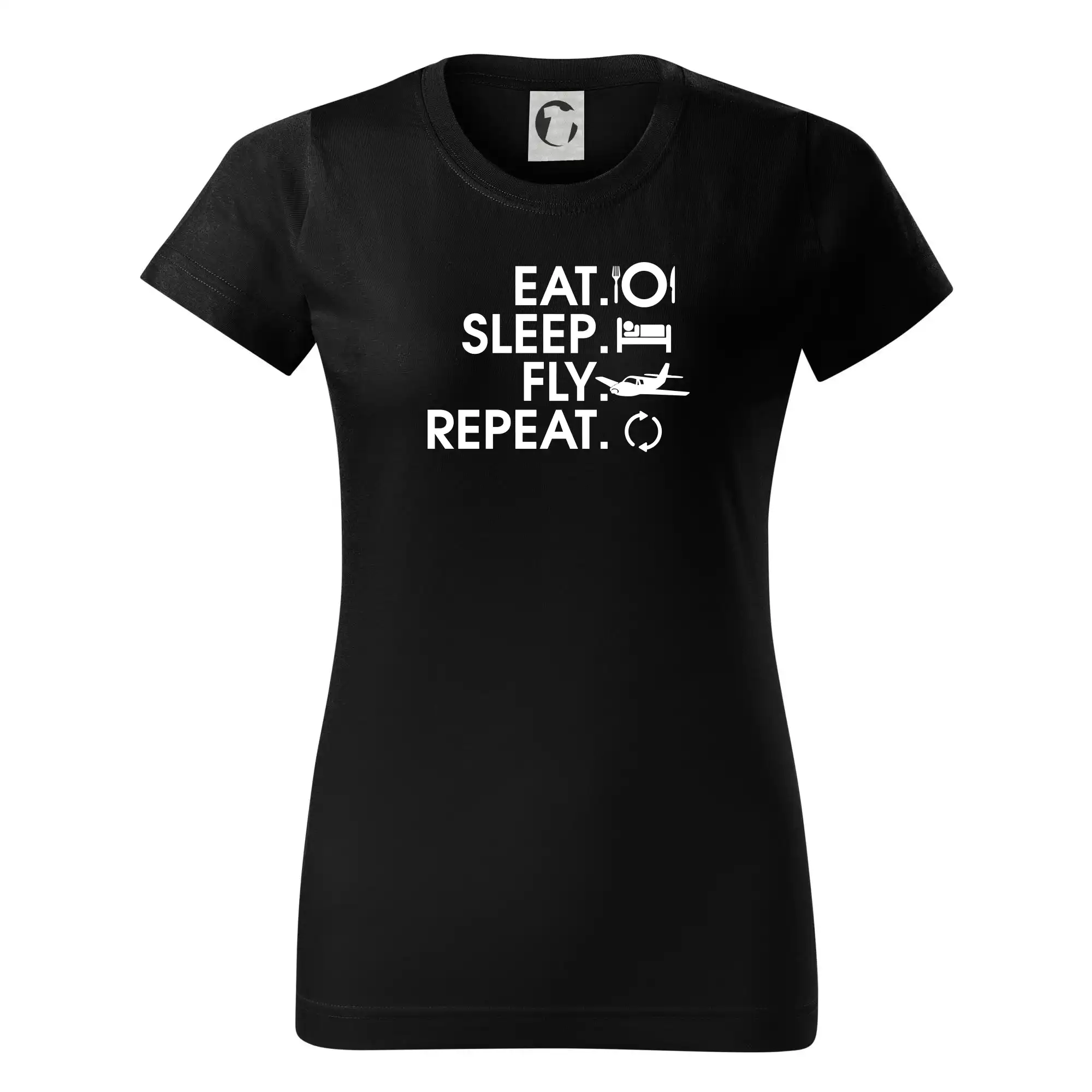 Tričká s lietadlami - Eat sleep fly repeat - Dámske tričko basic - ľahko voľnejšie a dlhšie