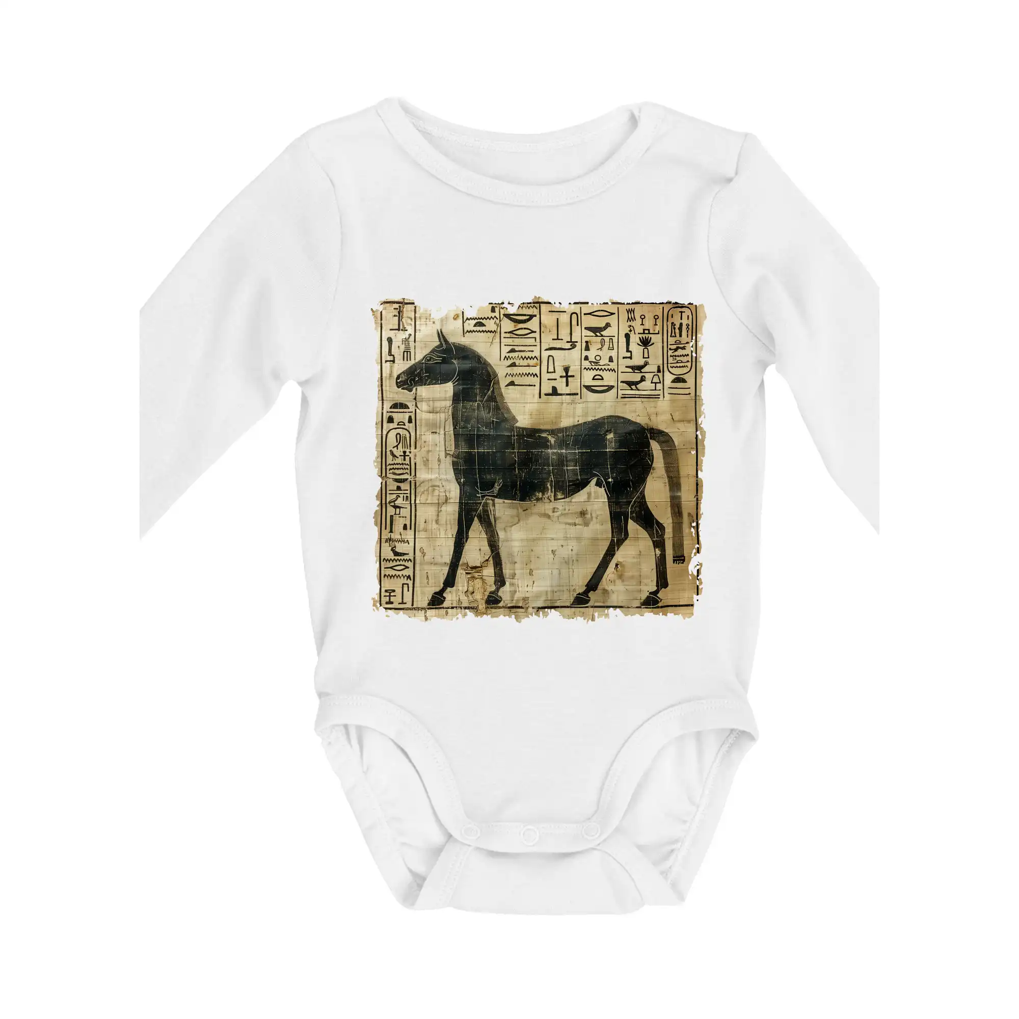 Tričká s koňmi - Egyptské hieroglyfy kôň - Body dojčenské s dlhým rukávom