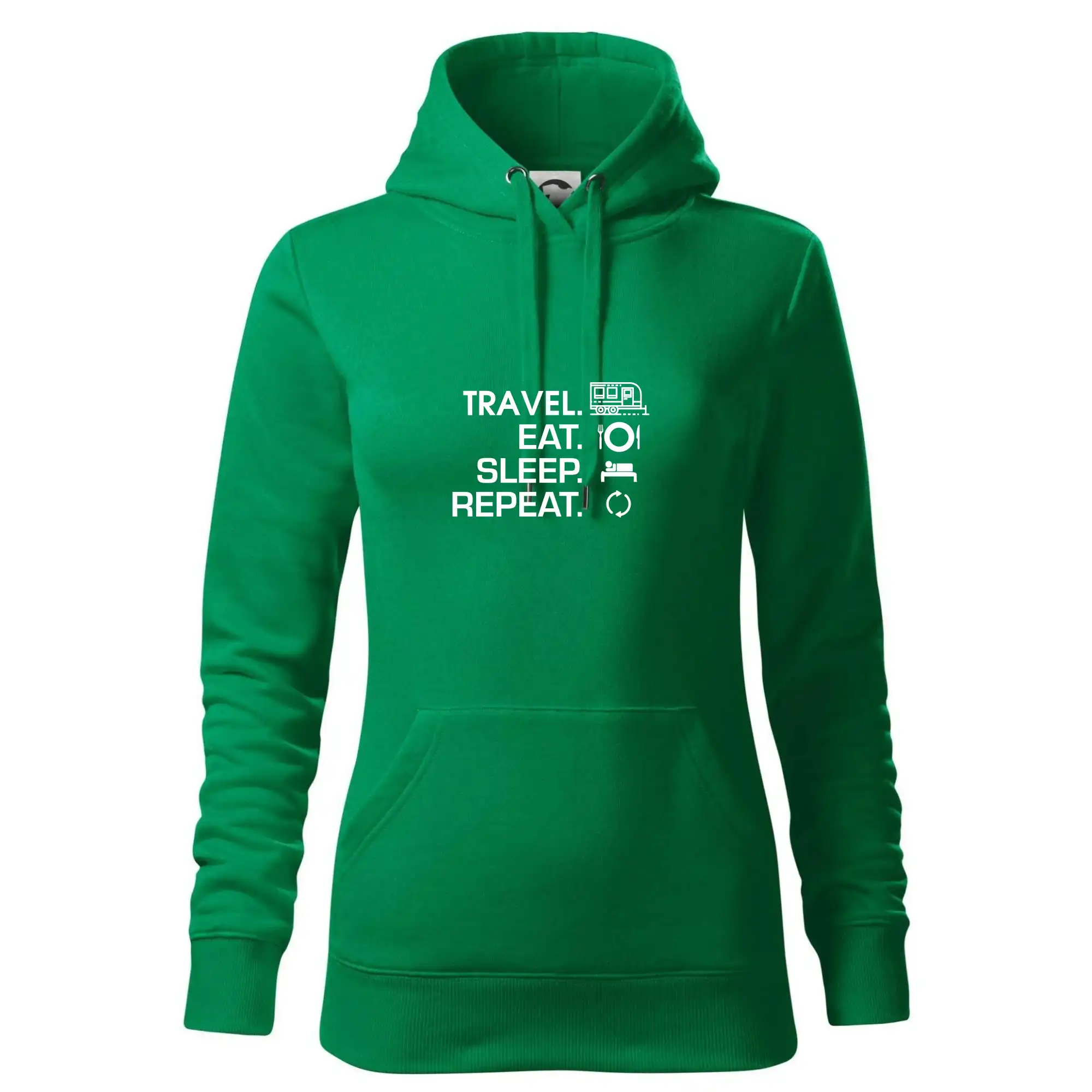 Trička na kempovanie - Eat sleep travel - Veľký príves - Mikina dámská Cape s kapucí