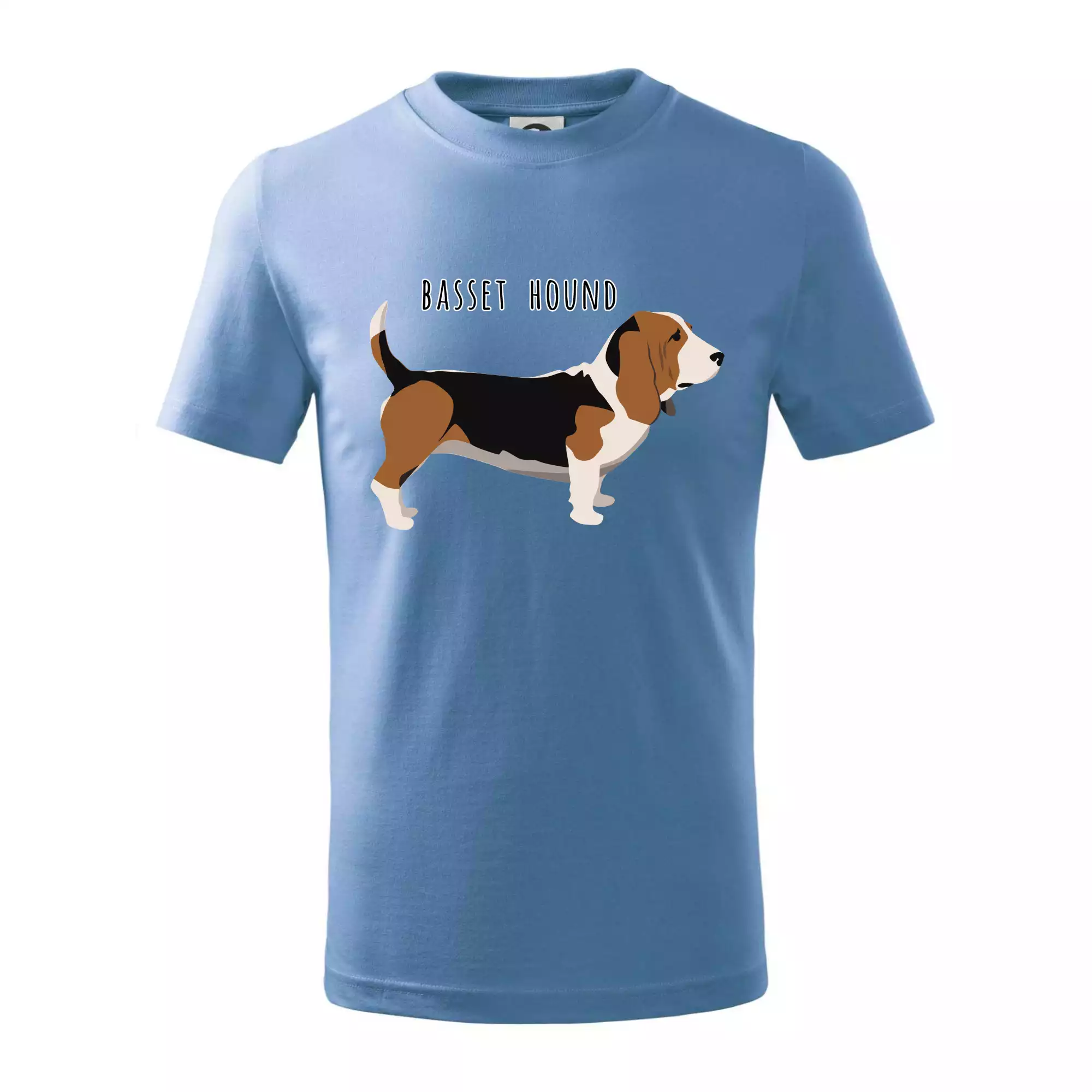 Basset hound pes s nápisem