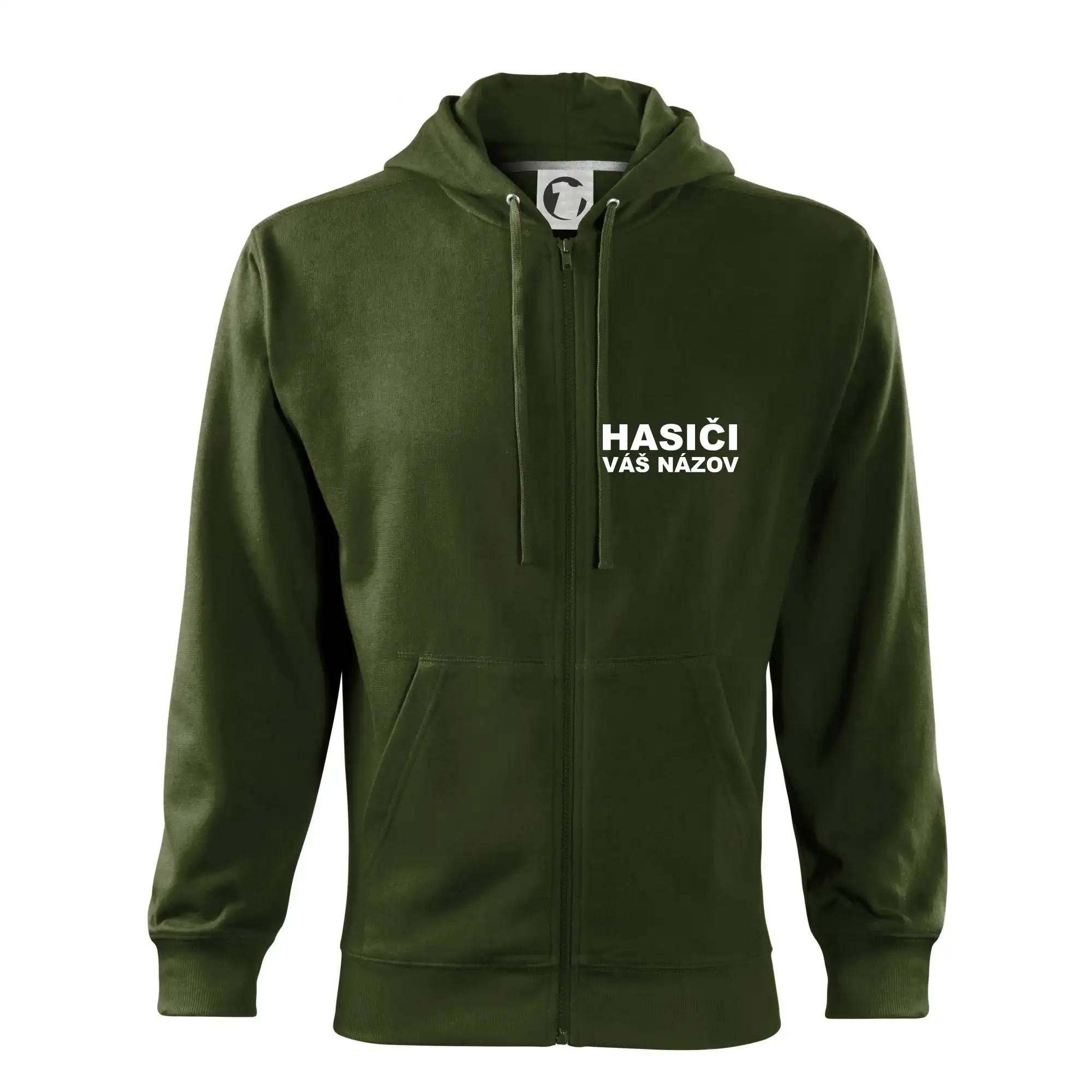 Originálne tričká pre hasičov - Hasiči nápis (názov zboru - vlastný nápis) - Mikina s kapucňou na zips trendy zipper