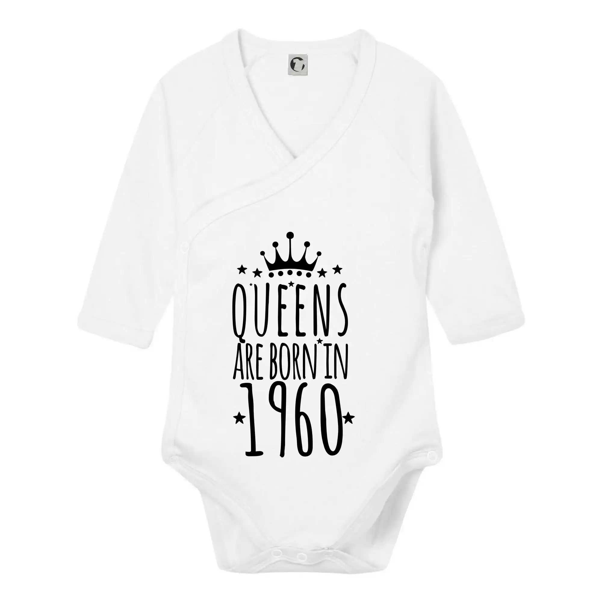 Trička s ročníkom 1960 - Queens are born in 1960 - Body zavinovacie s dlhým rukávom