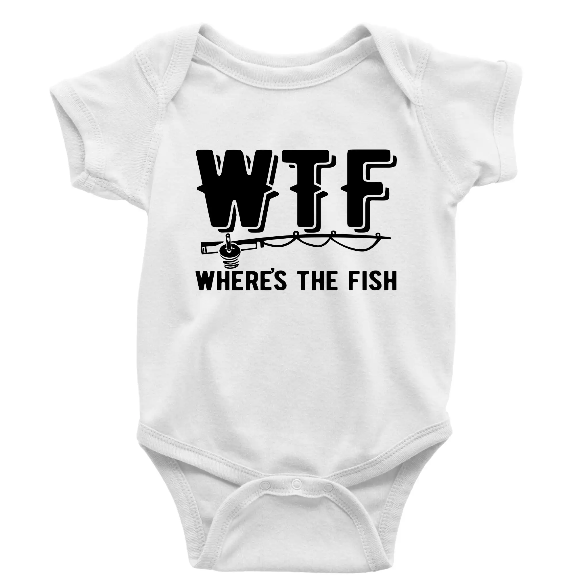 Tričká pre rybárov s potlačou - Wheres's the Fish WTF - Body dojčenské s krátkym rukávom