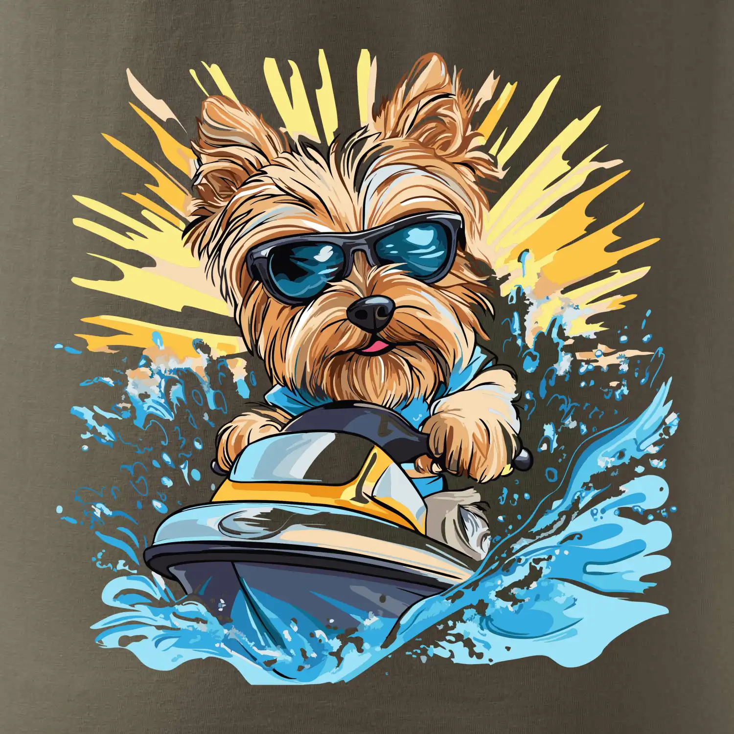 Yorkšírský teriér na vodním skútru