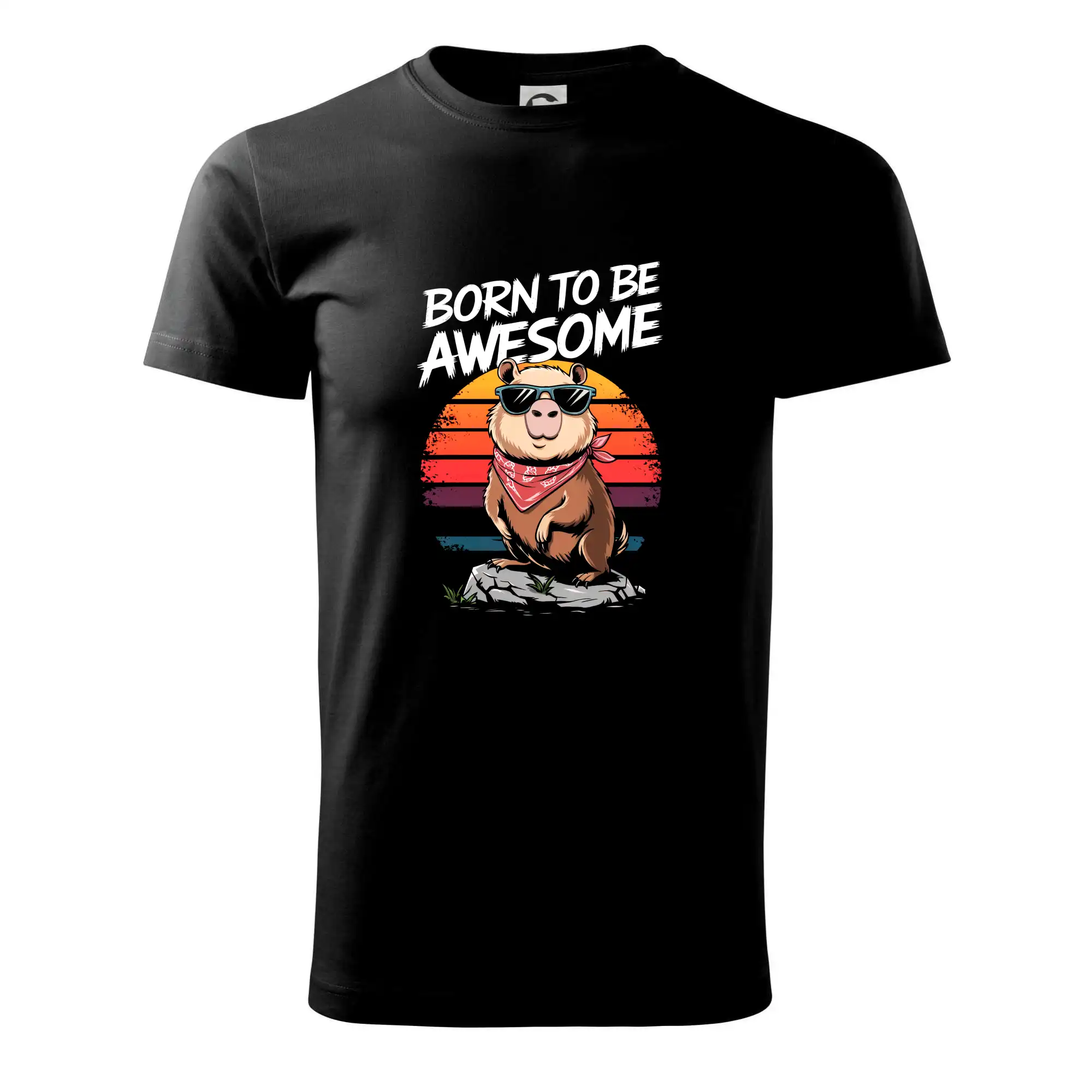 Tričká so zvieratami - Capybara born be awesome nápis hore - Tričko extra veľké  (5-8XL)