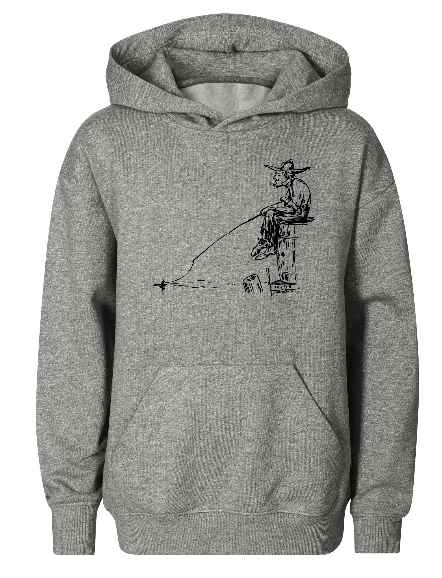 Kreslený rybár na pni