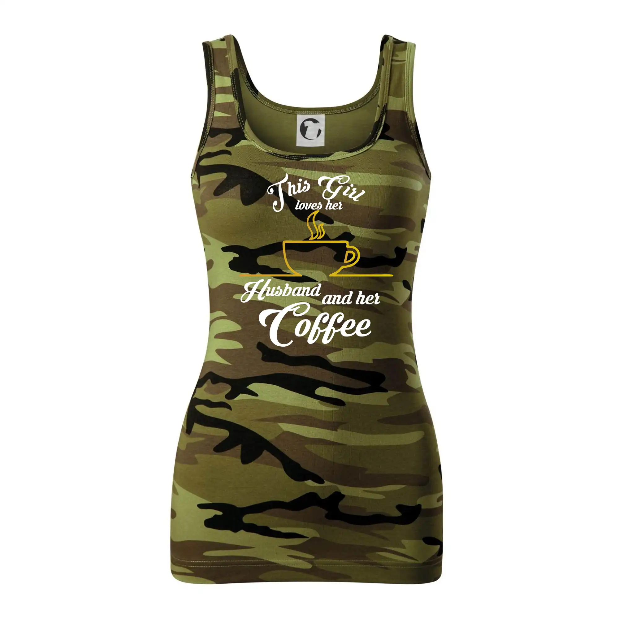 Motívy pre baristu a milovníkov kávy - This Girl loves her Husband and her Coffee - Maskáčové tielko