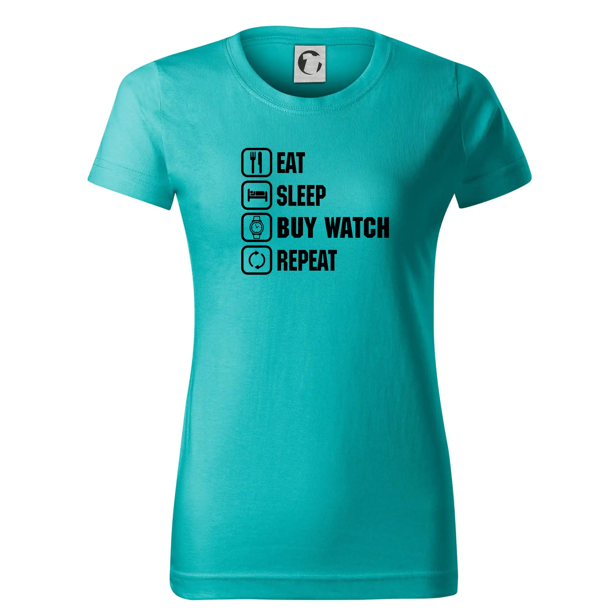 Eat sleep repeat - Eat Sleep Buy watch Repeat - Dámske tričko basic - ľahko voľnejšie a dlhšie