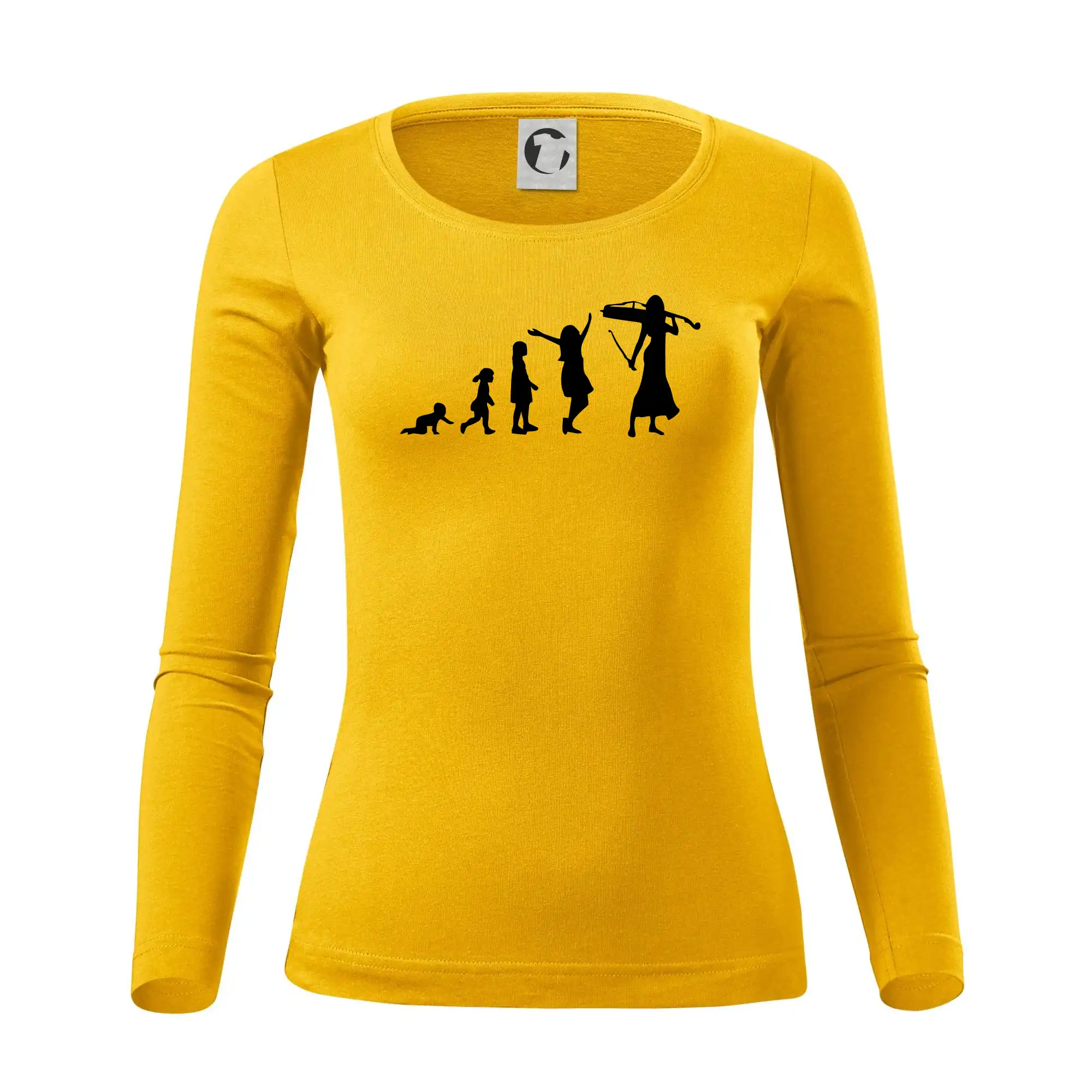 Tričká s potlačou evolúcia - Evolúcia čellistka - Dámske tričko FIT-T LS - zužené