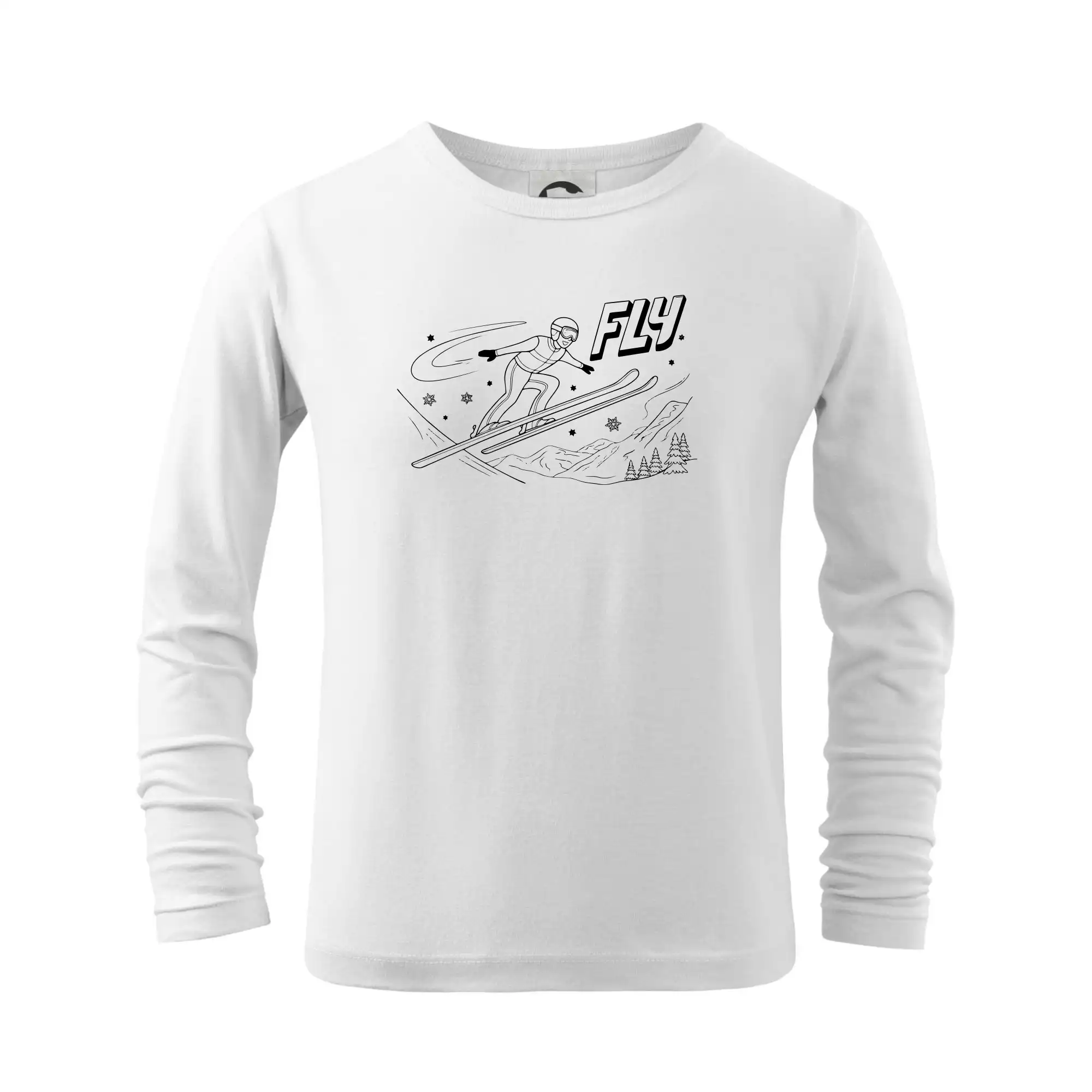 Lyže a Snowboard - Skokan na lyžiach čierny obrázok FLY - Tričko detské Long Sleeve