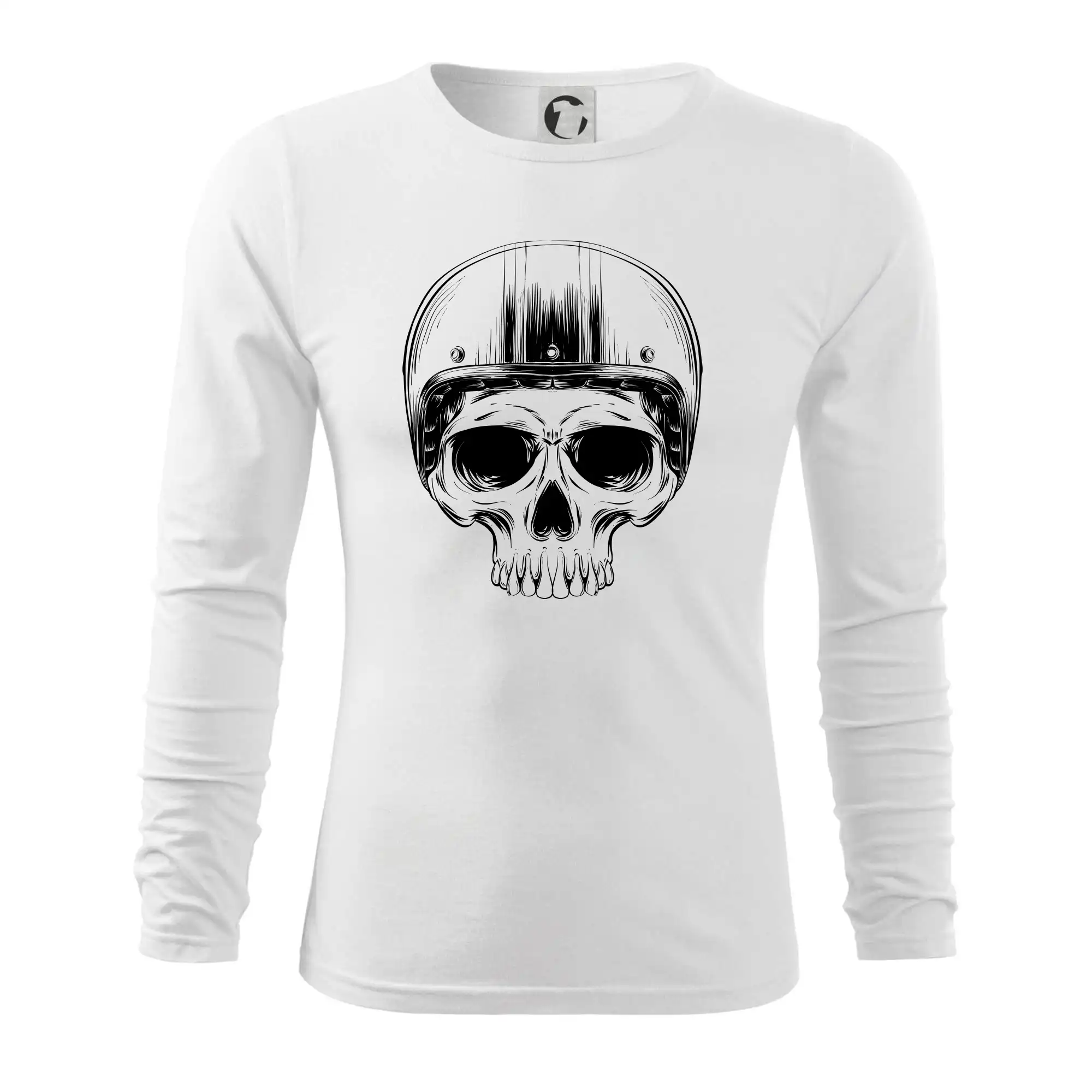 Tričká a mikiny s potlačou motoriek – pre pravých motorkárov - Motorkár lebka s guľatou hlavou - Tričko s dlhým rukávom FIT-T long sleeve