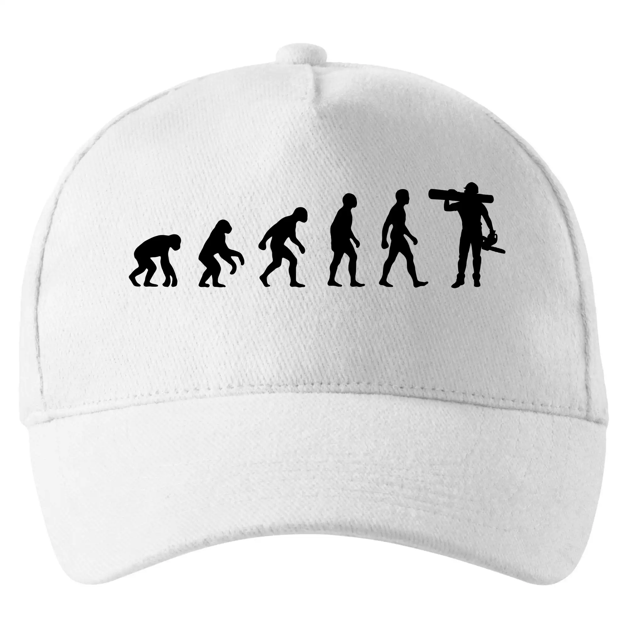 Tričká pre poľovníkov a drevorubačov - Evolúcia drevorubač - píla a kmeň - Šiltovka so zahnutým šiltom a mosaznou sponou