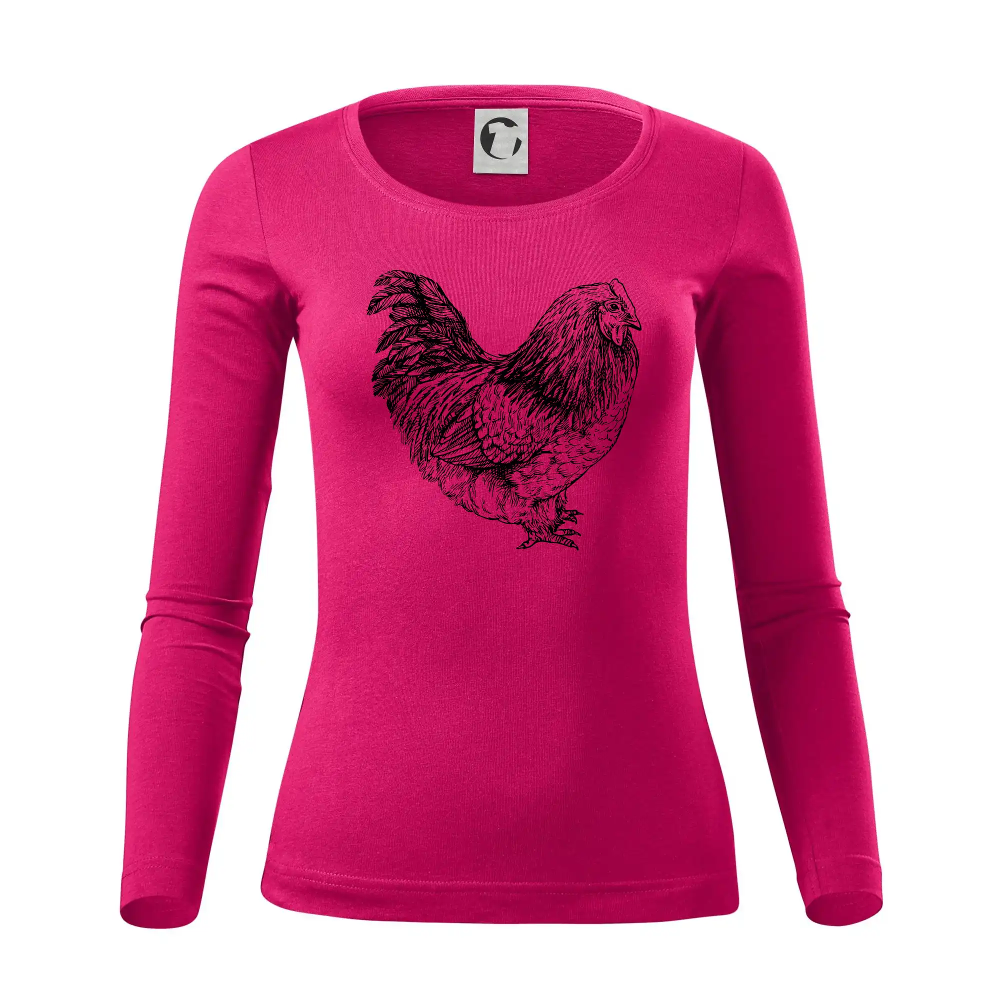 Tričká so zvieratami - Sliepka čiernobiela - Dámske tričko FIT-T LS - zužené