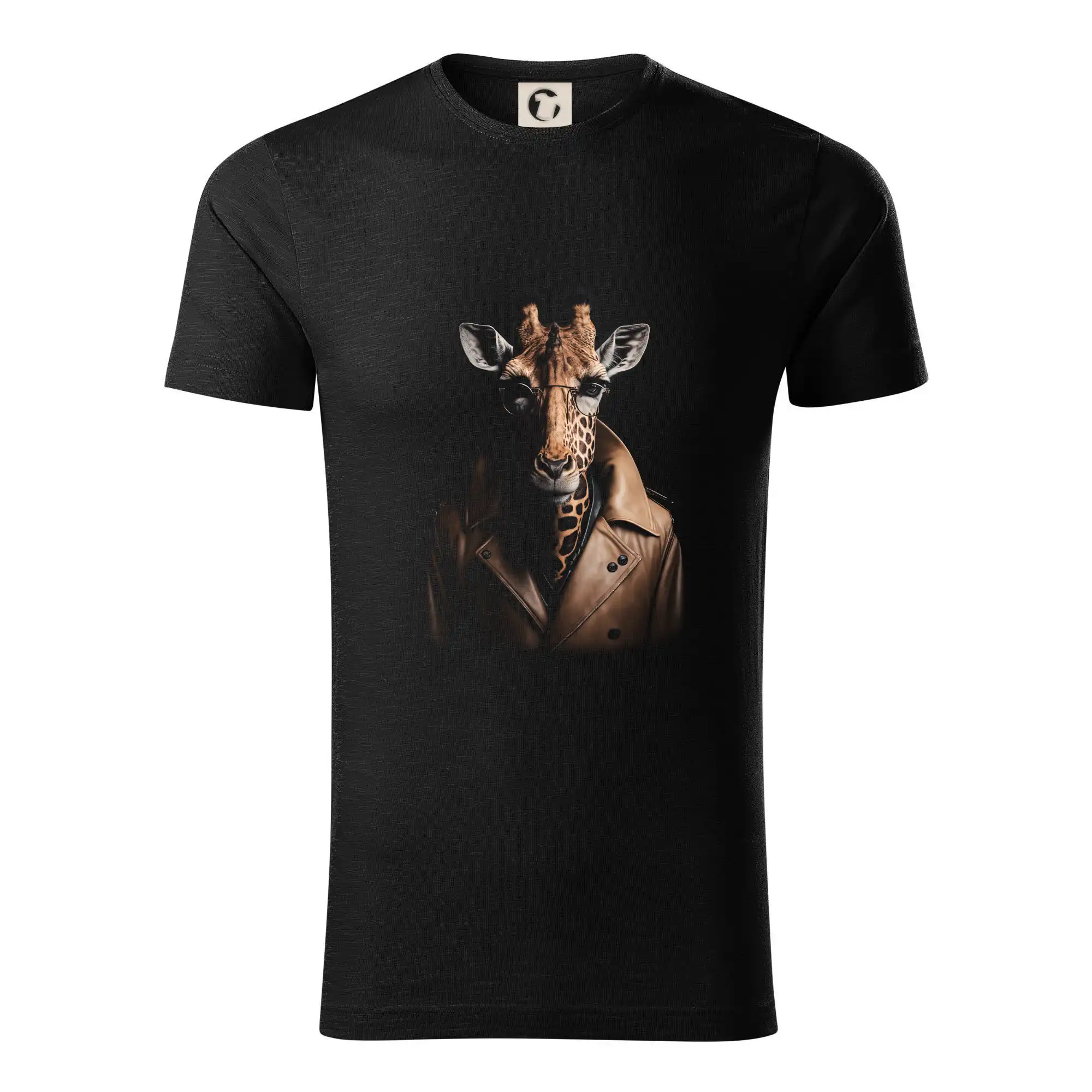 Tričká so zvieratami - Žirafa v kožené bundě - Tričko z organickej bavlny