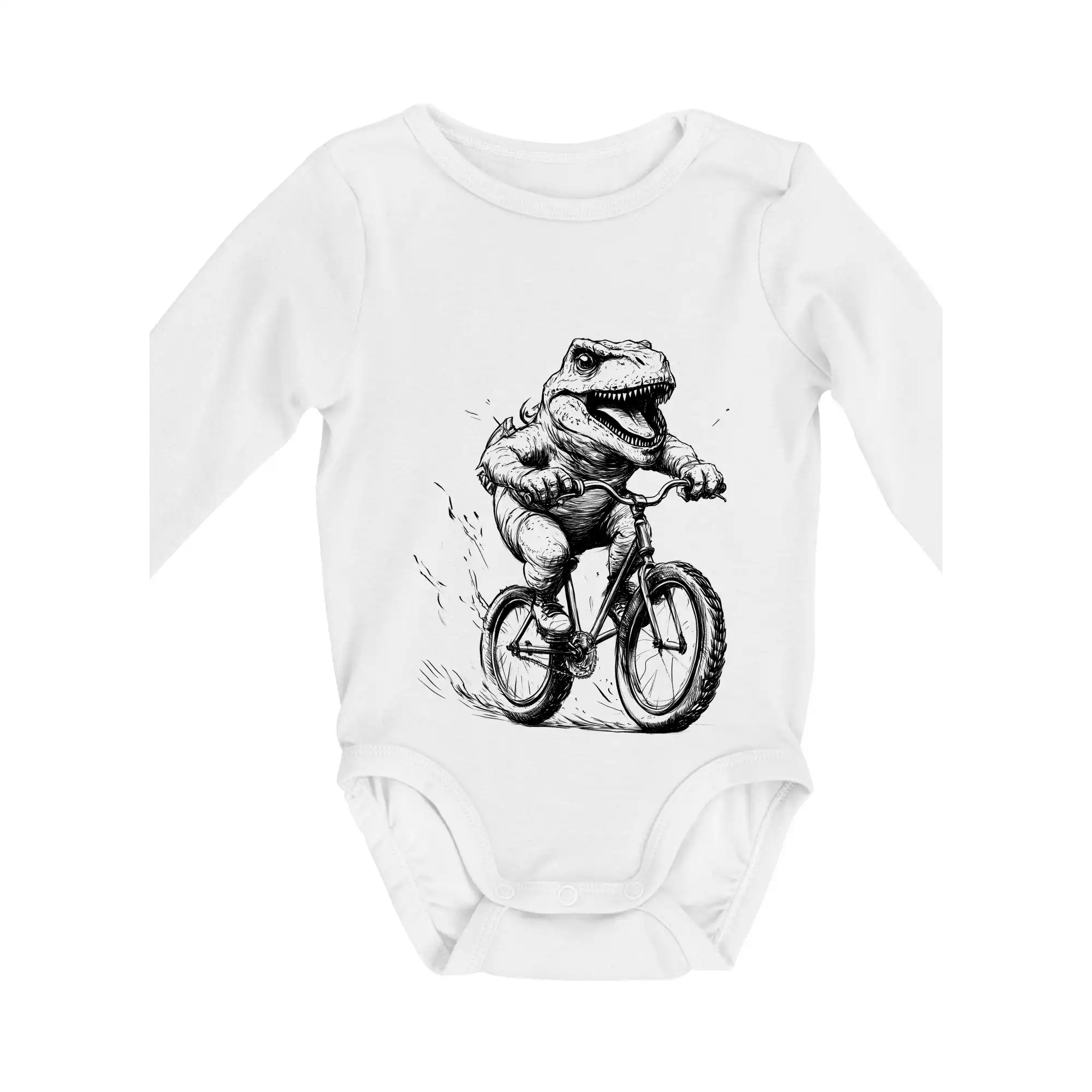 Tričko ako darček pre cyklistu - Naštvaný Dinosaurus na bicykli - Body dojčenské s dlhým rukávom