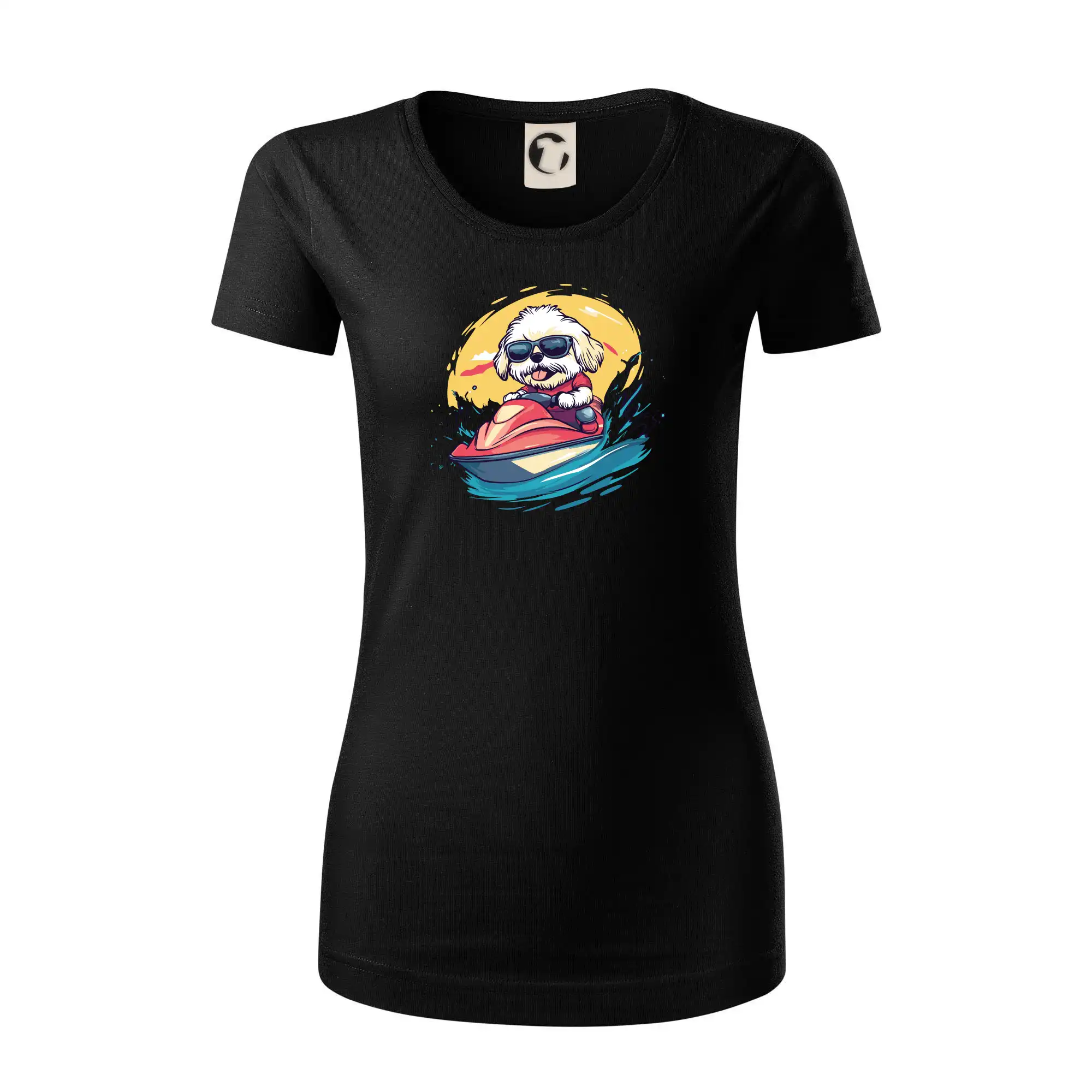 Lhasa Apso na vodním skútru