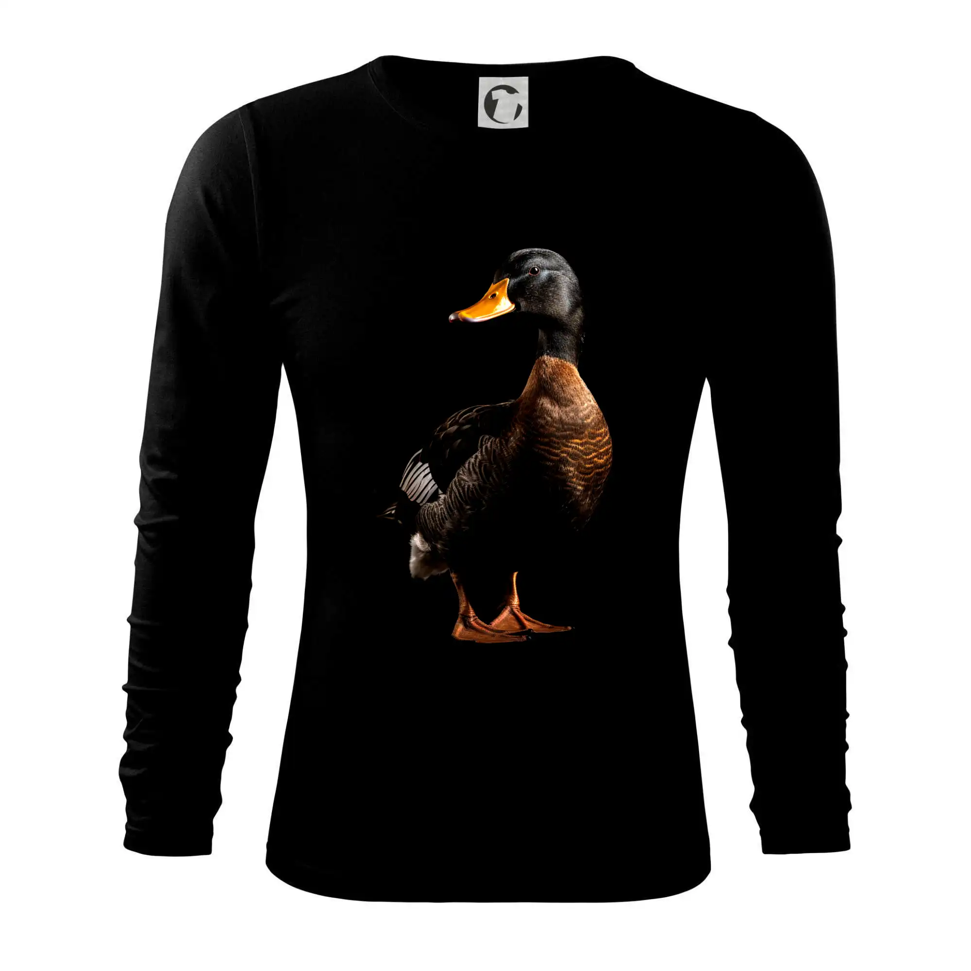 Tričká so zvieratami - Kačica stojaca čierna fotka - Tričko s dlhým rukávom FIT-T long sleeve