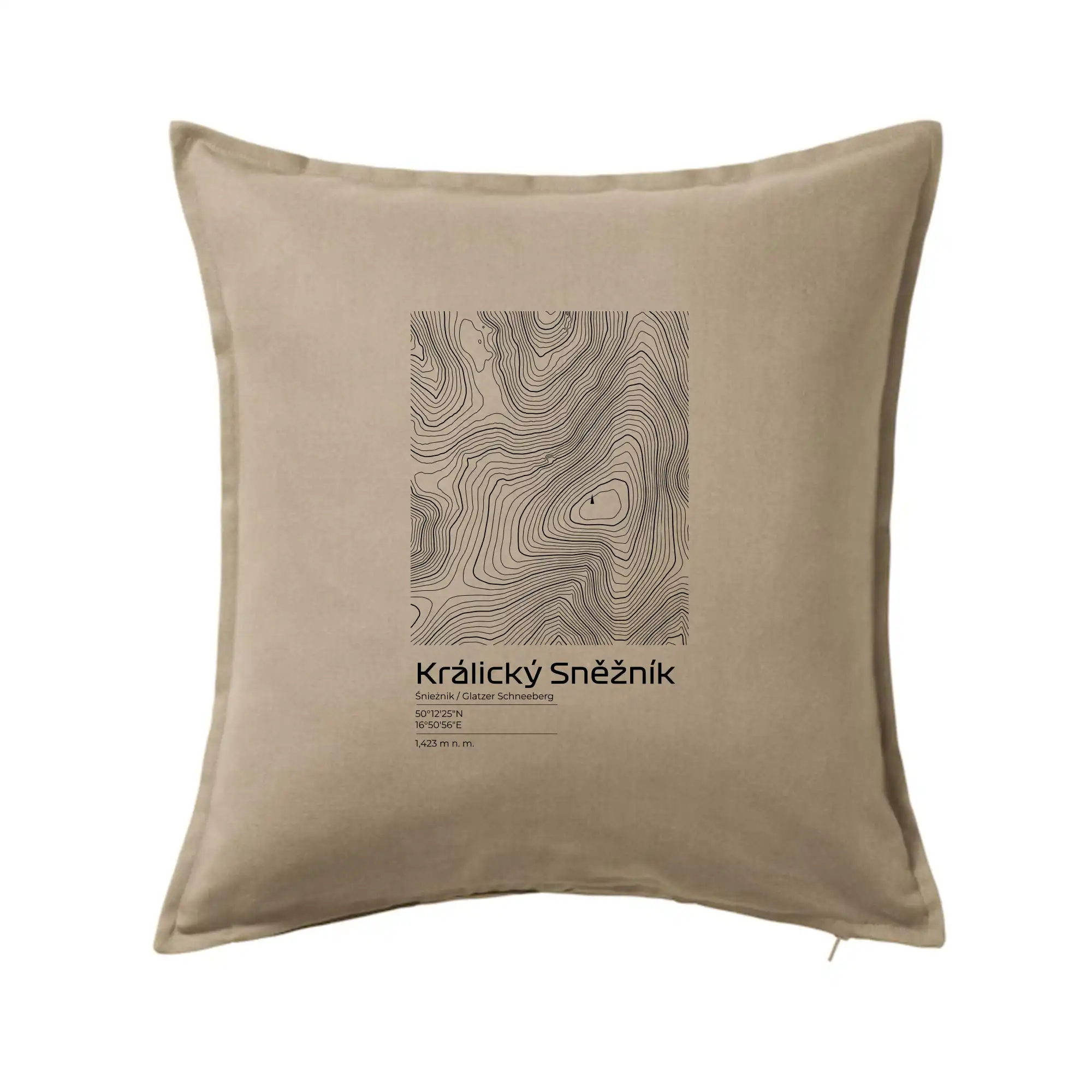 Tričká s vrstevnicami – originálne horské motívy - Králický Sněžník - vrstevnice v obdĺžniku - Vankúš 50x50