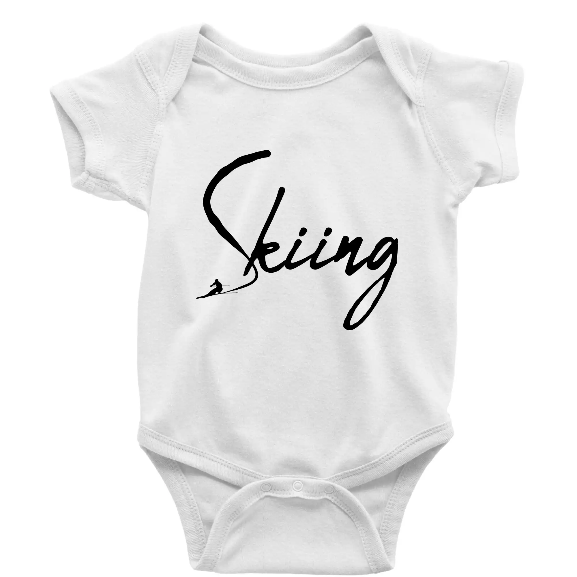 Lyže a Snowboard - Skiing nápis lyžiar - Body dojčenské s krátkym rukávom