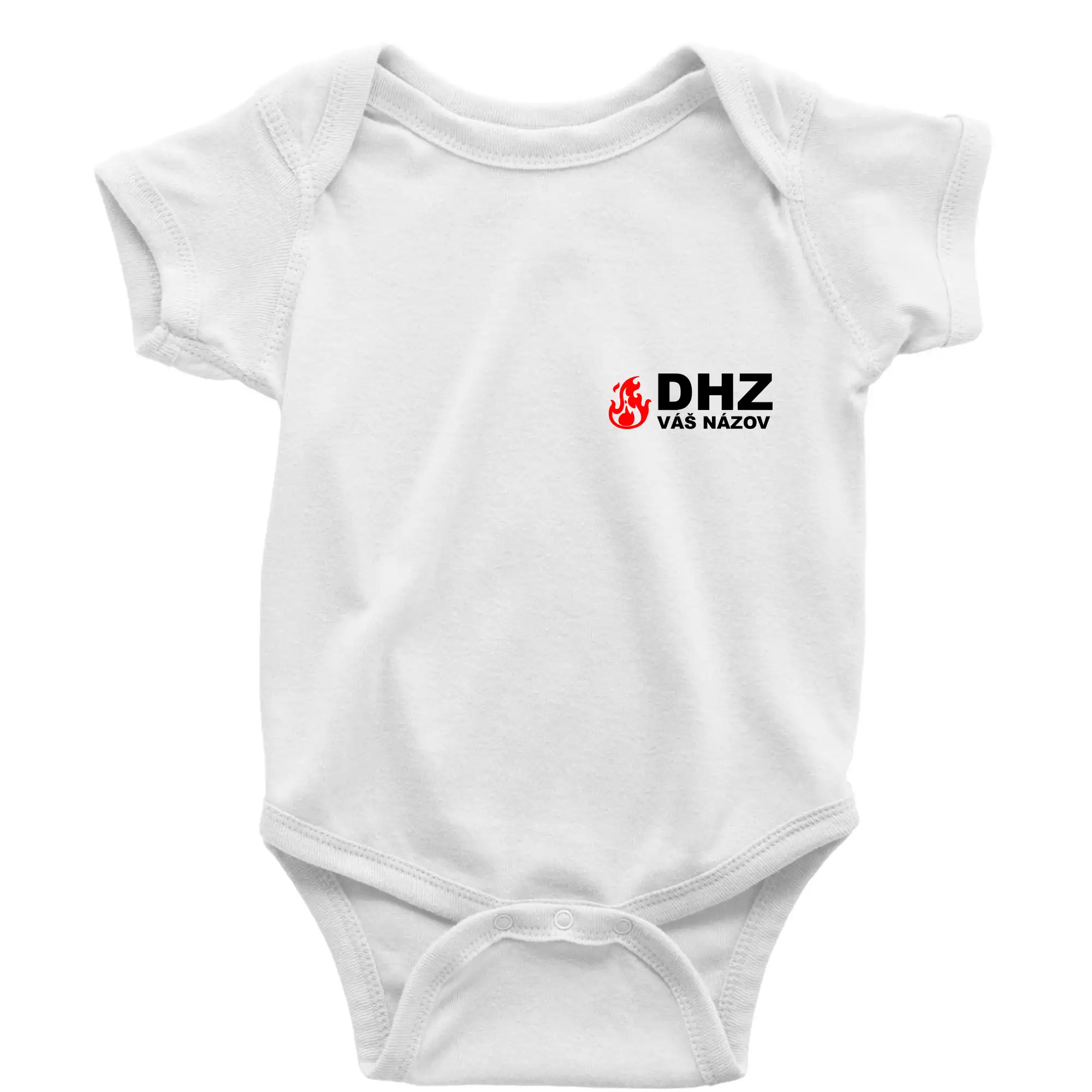 Originálne tričká pre hasičov - DHZ (oheň, názov sboru - vlastný nápis) - Body dojčenské s krátkym rukávom
