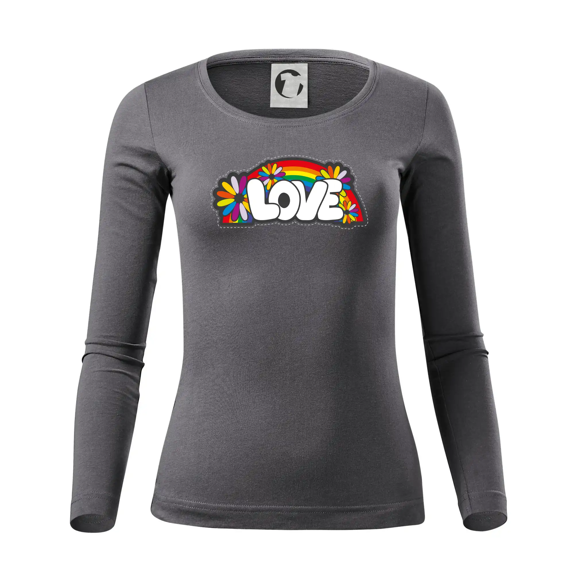 Tričká pre pohodový ľudí - Love s dúhou v pozadí - Dámske tričko FIT-T LS - zužené