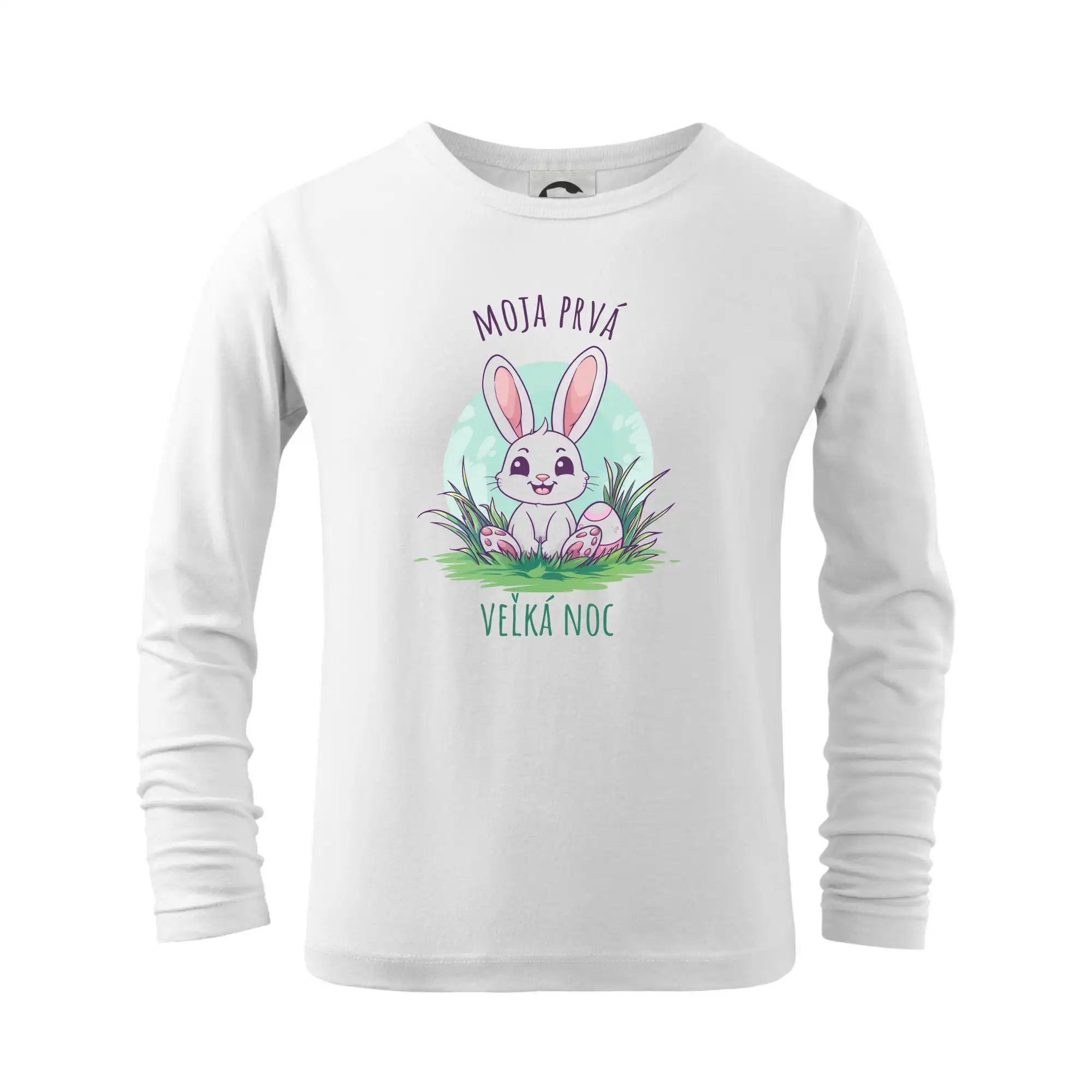 Veľkonočné tričká - Moja prvá veľká noc zajačik so zeleným pozadím - Tričko detské Long Sleeve