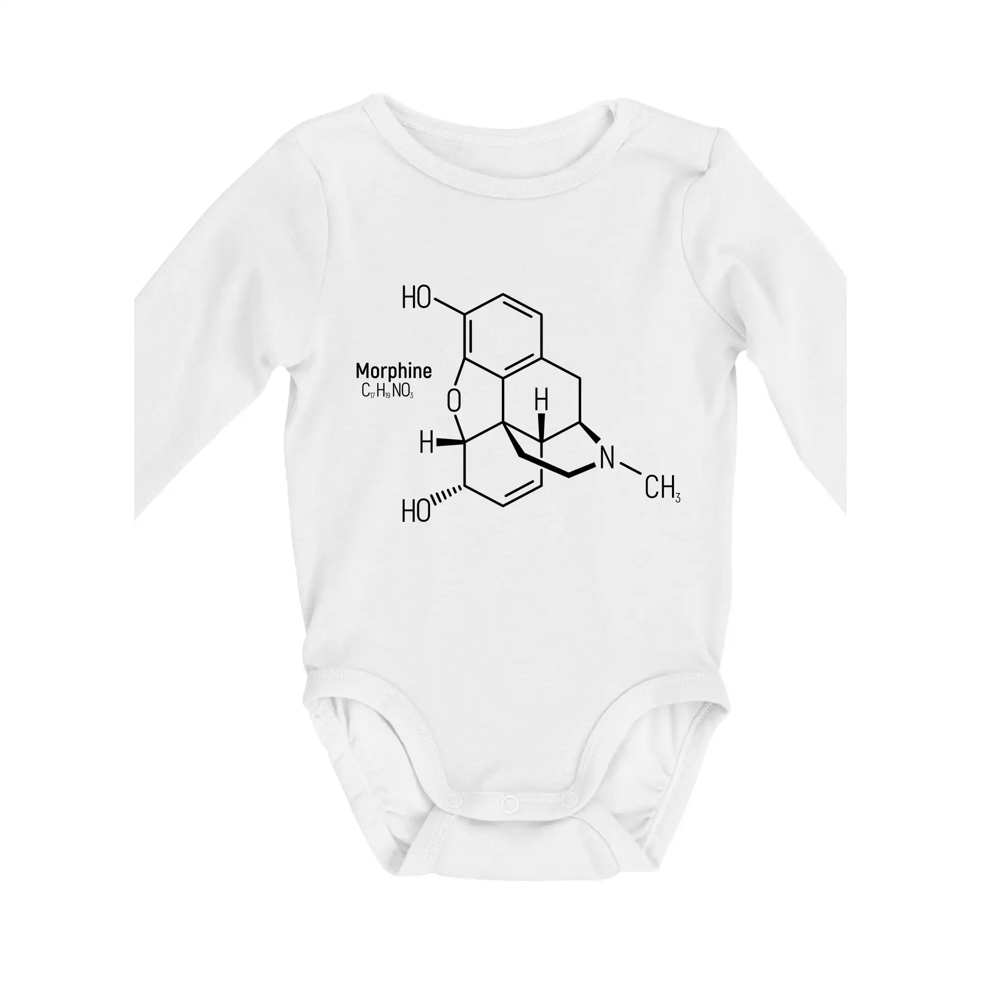 Vtipné tričká pre Chemiky - Molekulárna štruktúra Morfín - Body dojčenské s dlhým rukávom