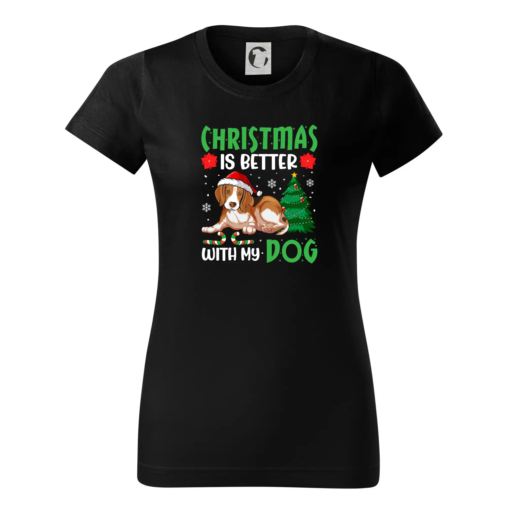 Vianočné tričká - Christmas is better with my dog - Dámske tričko basic - ľahko voľnejšie a dlhšie